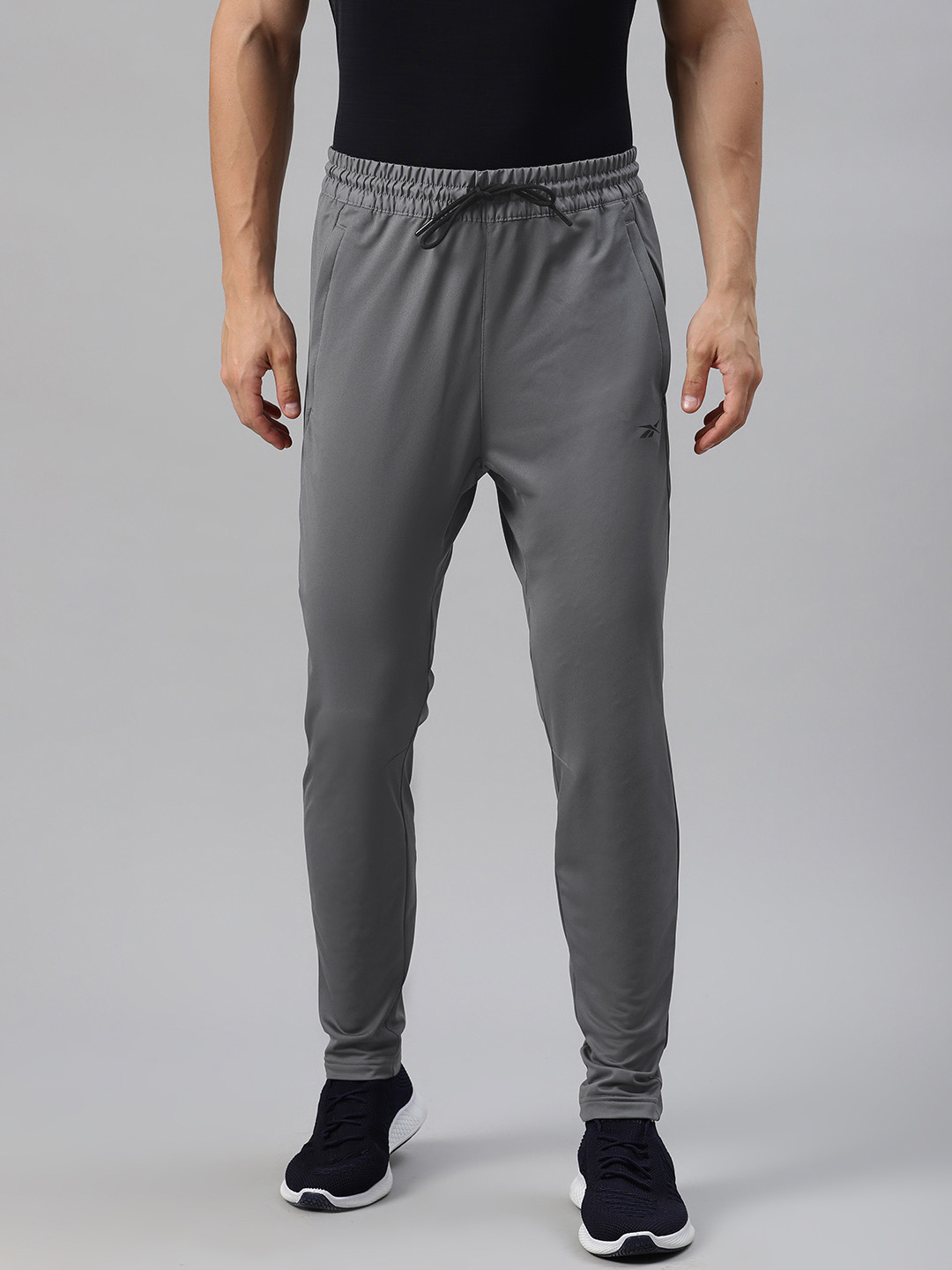 Reebok Men Charcoal Grey Solid Training Knit Pants
