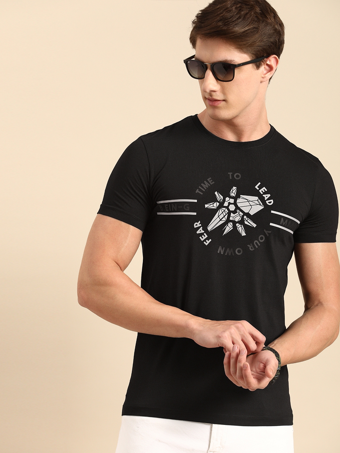 Buy Human Clothing Men Black Printed Round Neck T Shirt Tshirts for Men | Myntra