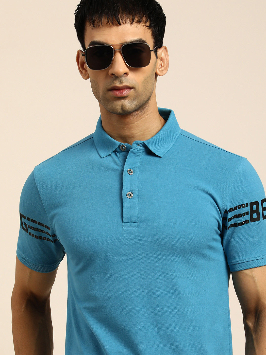 Being Human Men Blue Solid Polo Collar Casual T-shirt