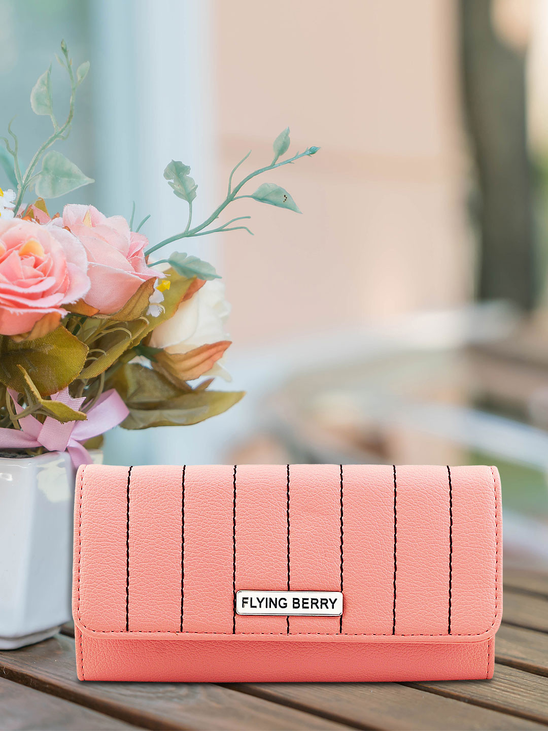 FLYING BERRY Peach-Coloured Solid Clutch