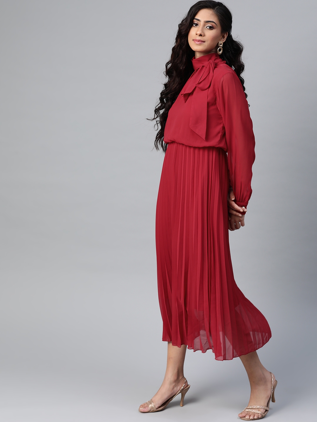 Buy SASSAFRAS Maroon Accordion Pleated Maxi Dress Dresses for Women 13581232 Myntra