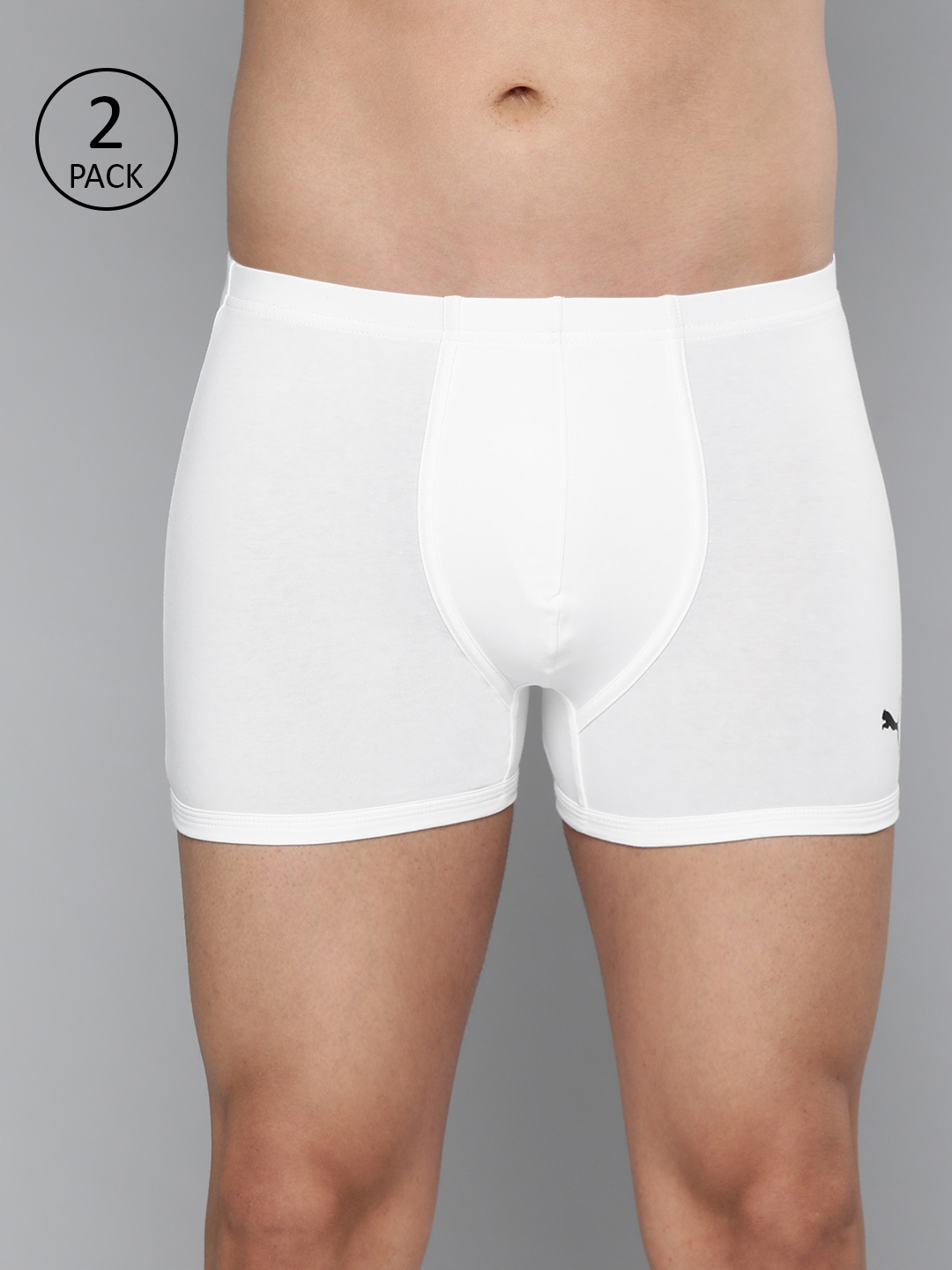 Puma Men Pack of 2 White Solid Stretch Trunks 93211801