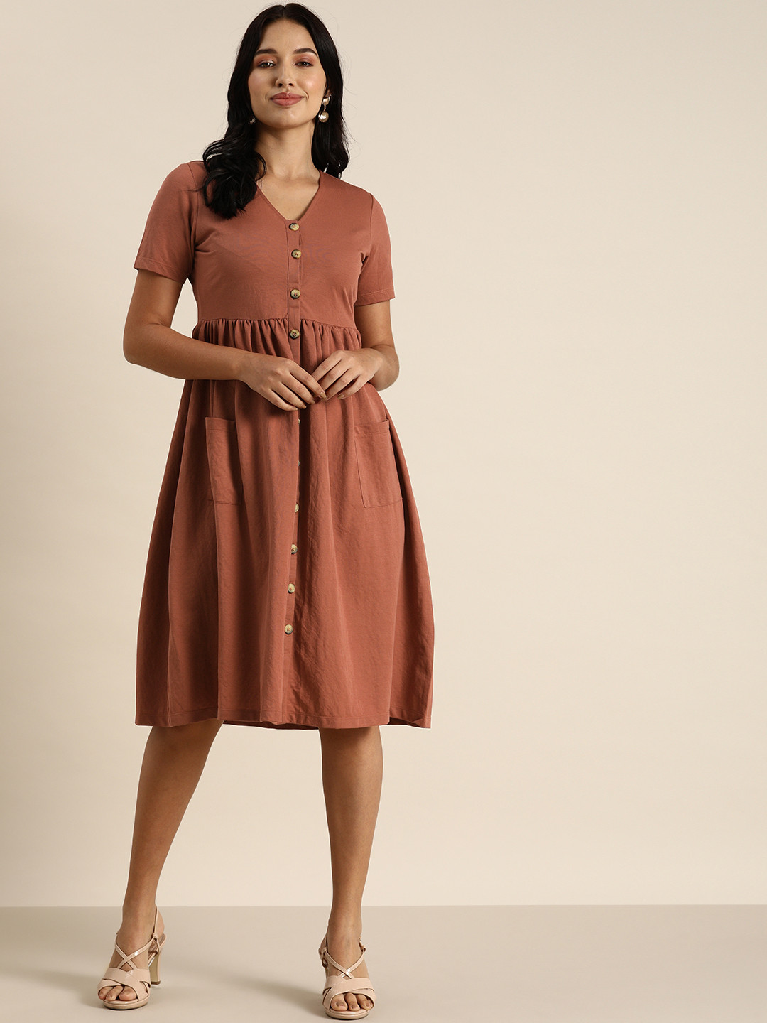 all about you Rust  Solid Fit and Flare Dress
