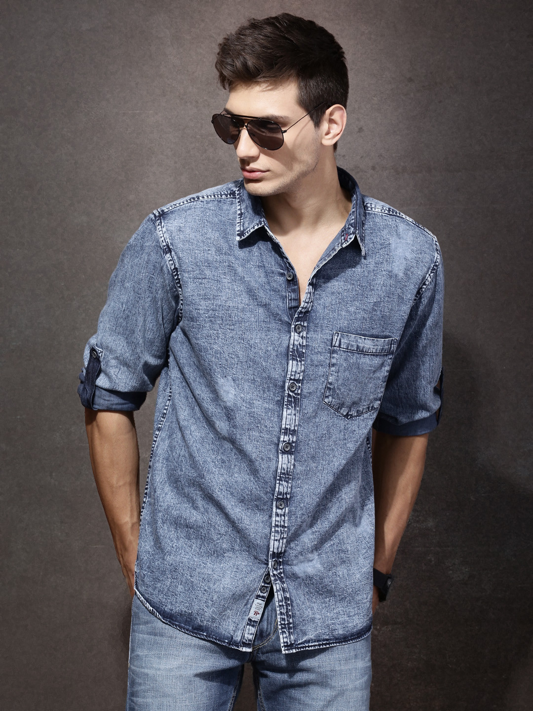 Blue Denim Faded Casual Shirt - Shirts 