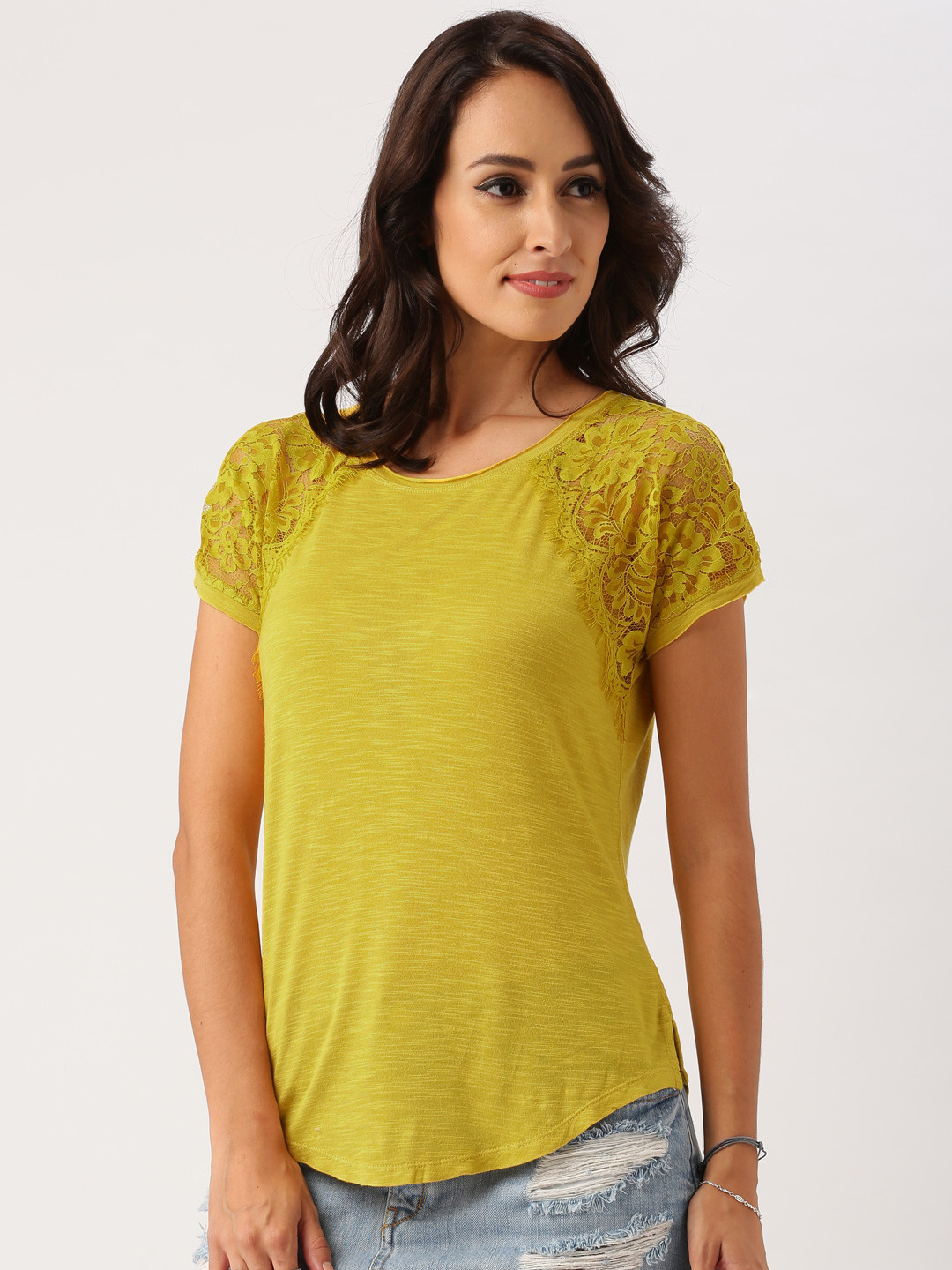 mustard yellow lace top