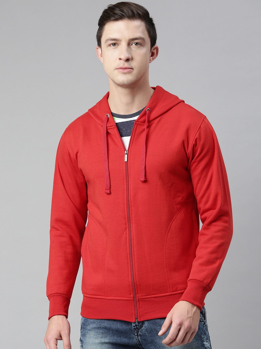 ADBUCKS Men Red Solid Hooded Sweatshirt