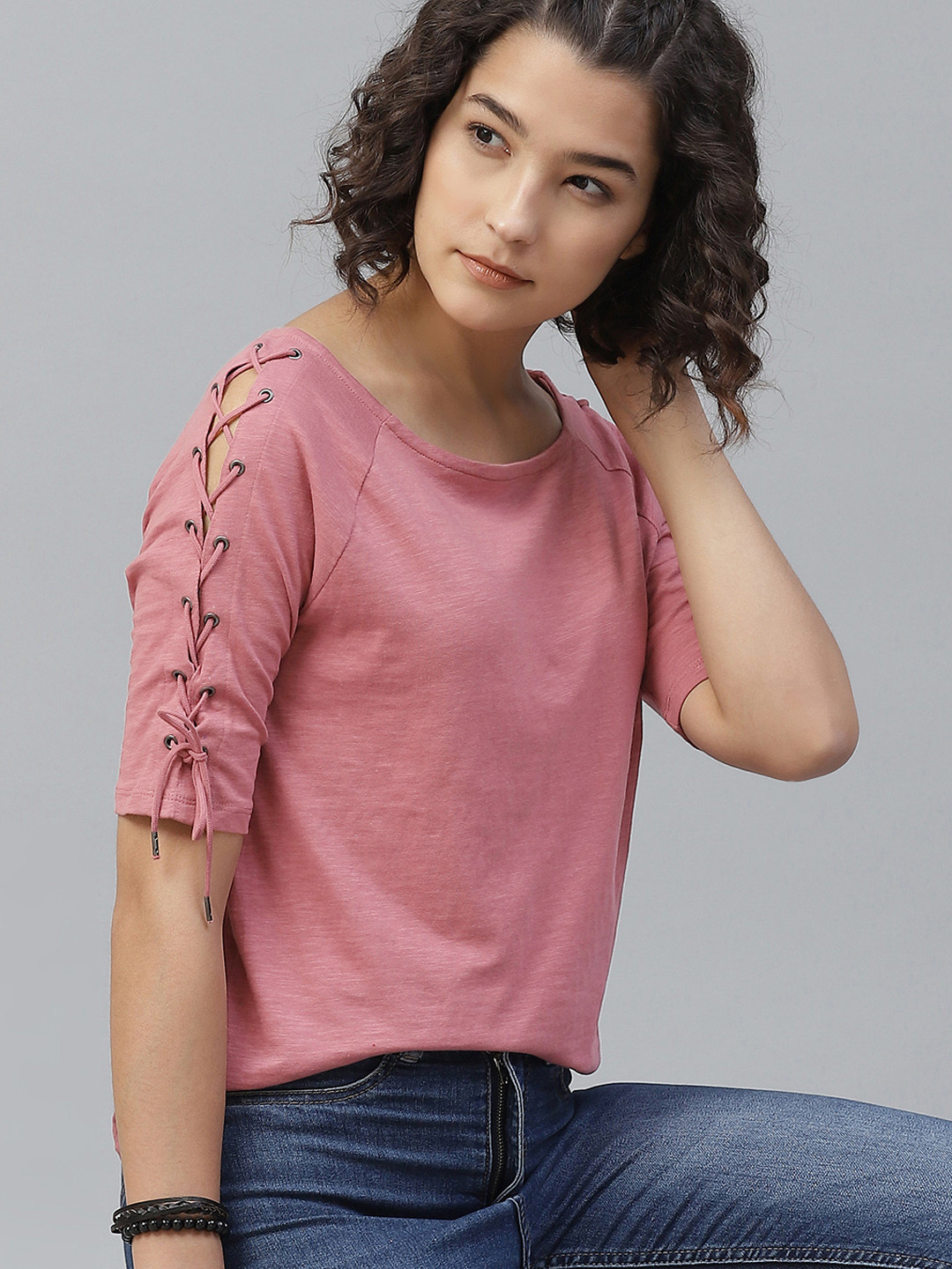 The Roadster Lifestyle Co Dusty Pink Solid Regular Top