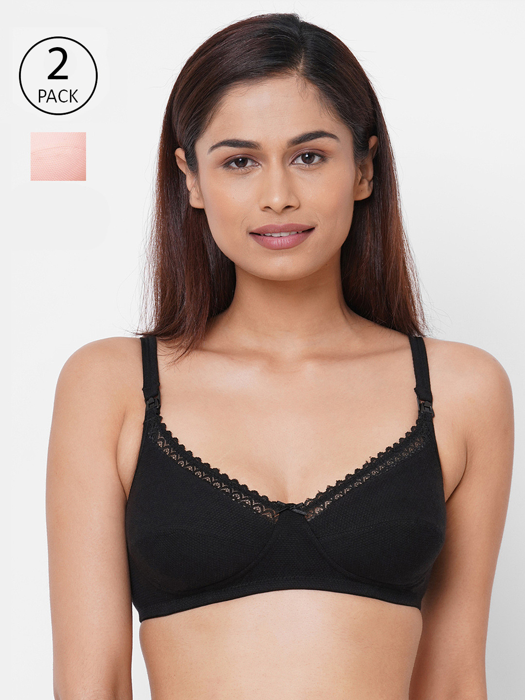 Inner Sense Pink & Black Pack of 2 Non Padded Sustainable Maternity Bra IMB002B_2C