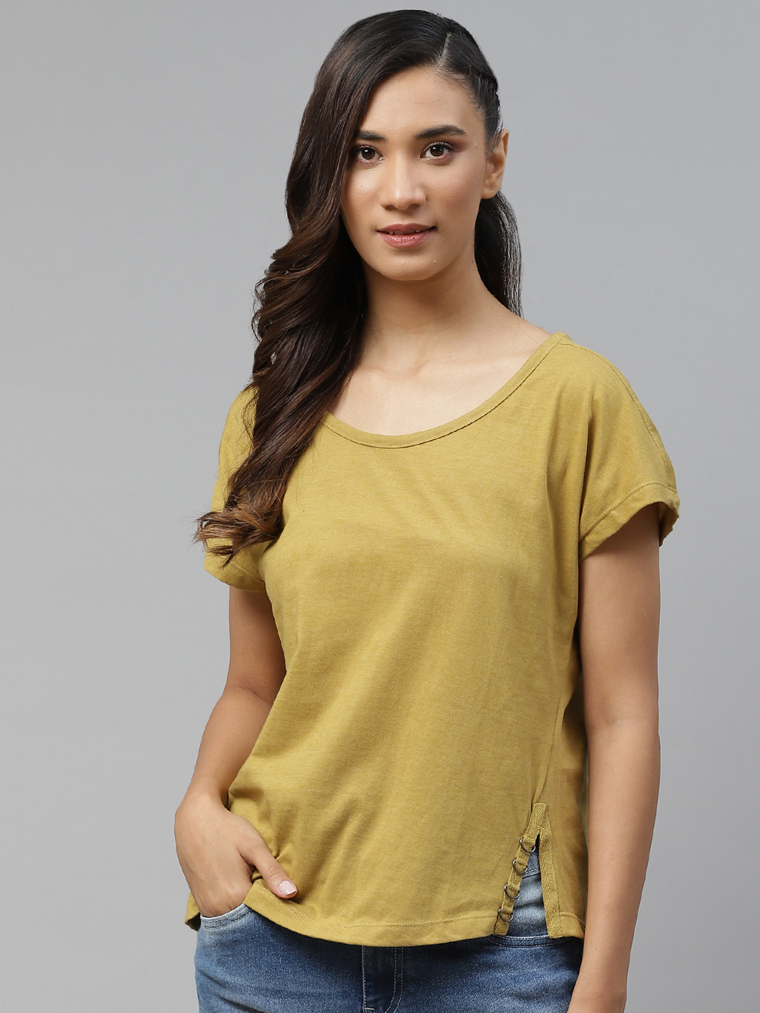 The Roadster Lifestyle Co Women Mustard Yellow Styled Back Top