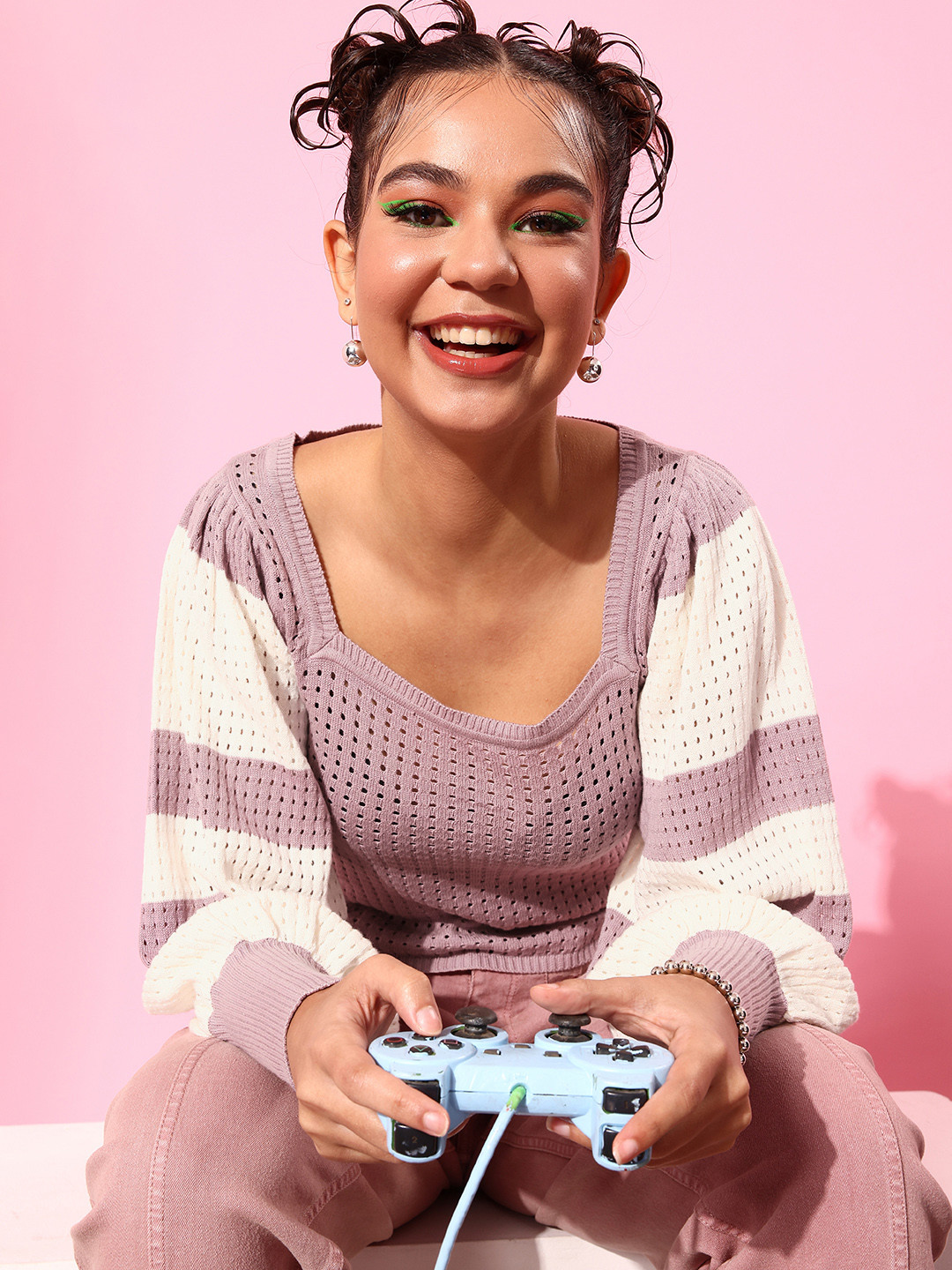 Roadster Mauve Colourblocked Craftcore Top