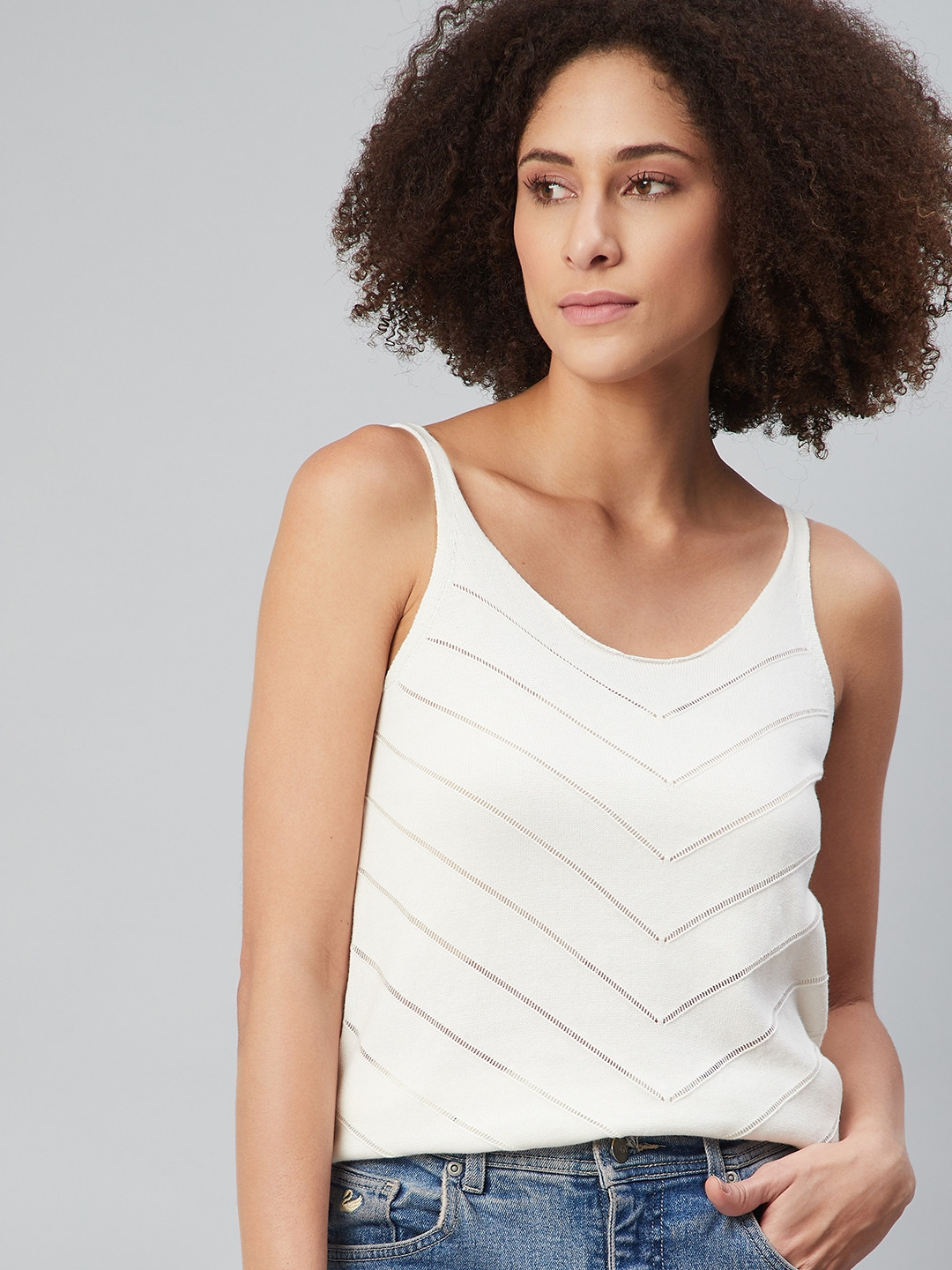 Roadster White Crochet Knit Pure Cotton Top