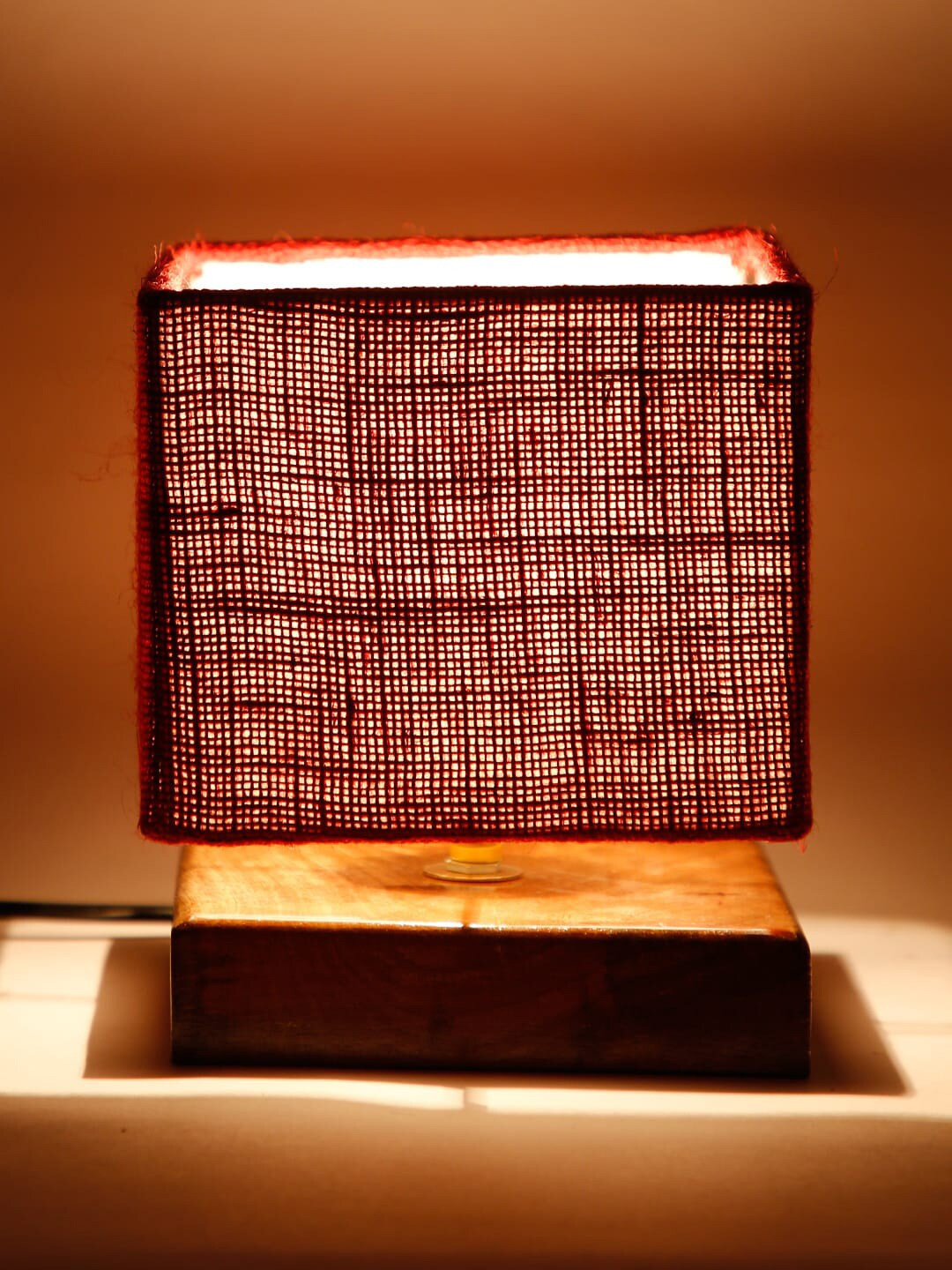 Devansh Maroon Solid Contemporary Square Table Lamp