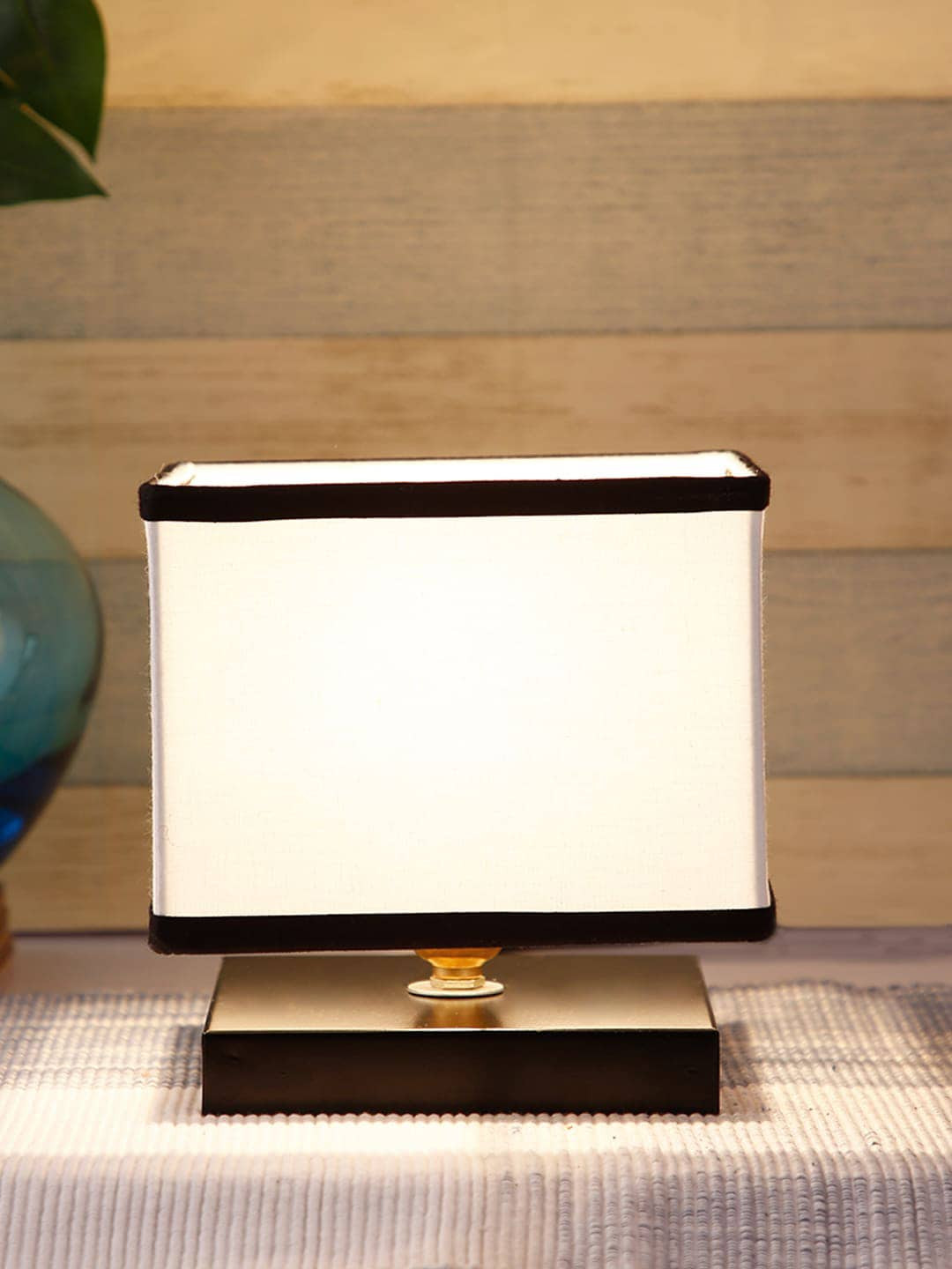 Devansh White & Black Solid Contemporary Square Table Lamp