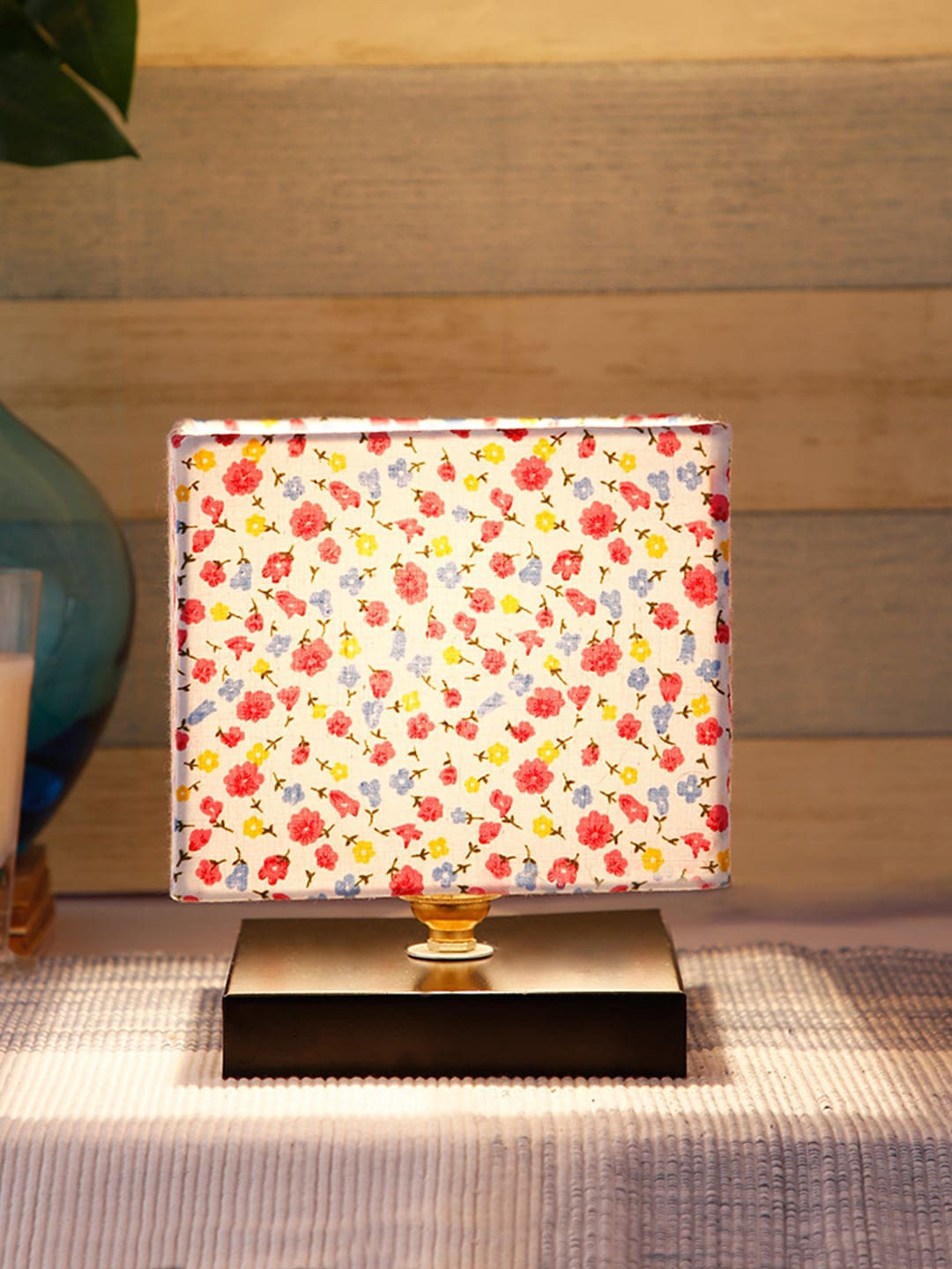 Devansh Yellow & Red Printed Contemporary Table Lamp with Shade