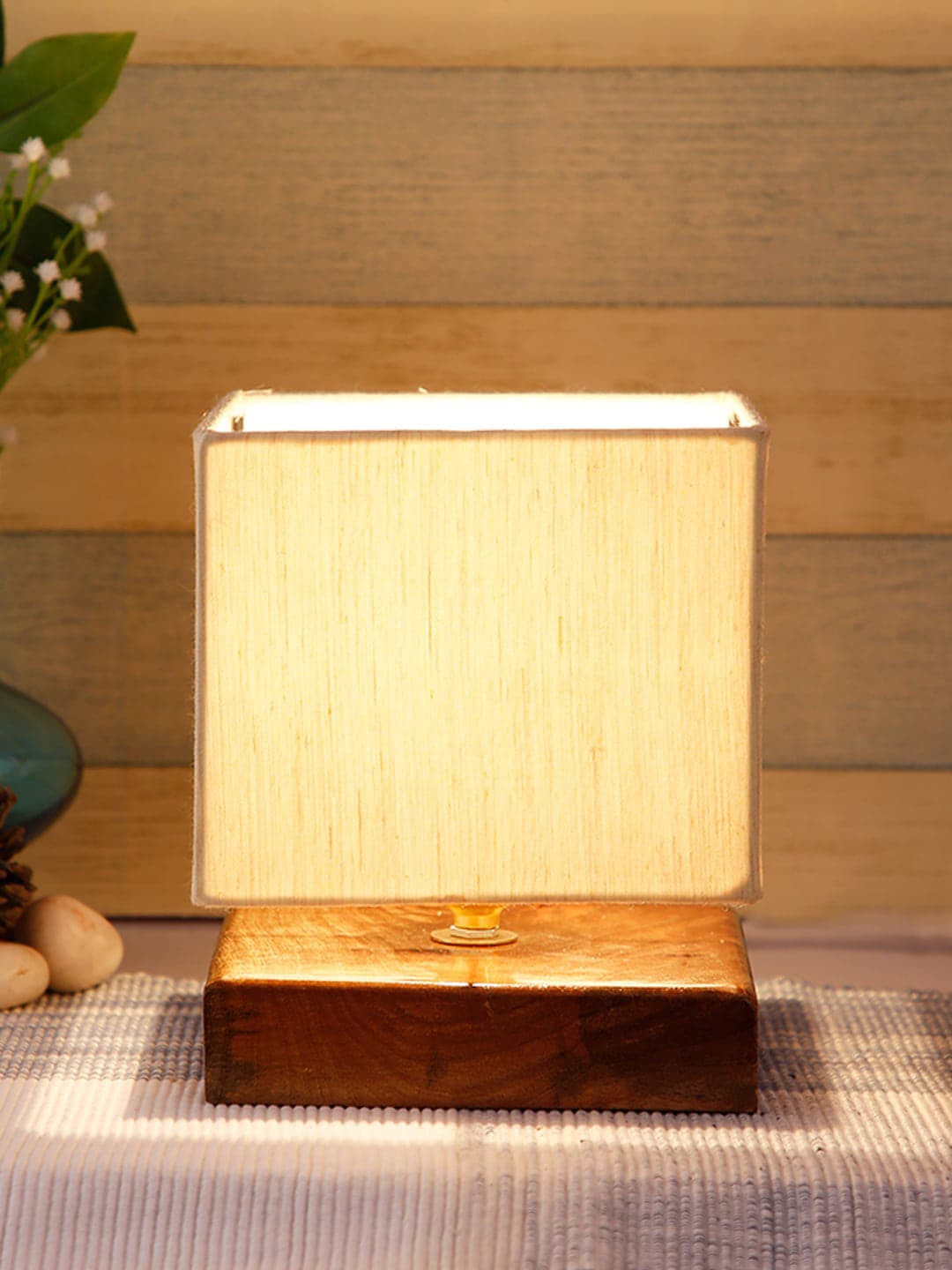 Devansh Cream-Coloured Solid Contemporary Square Table Lamp