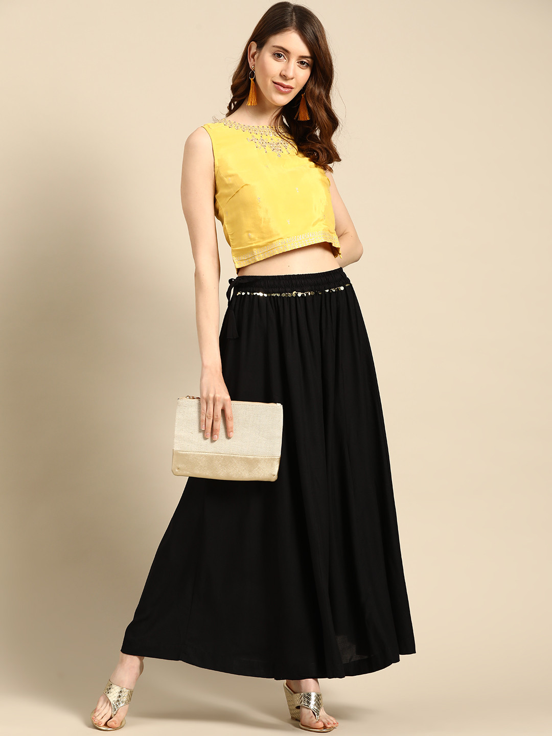 TAG 7 Women Black Solid Flared Palazzos