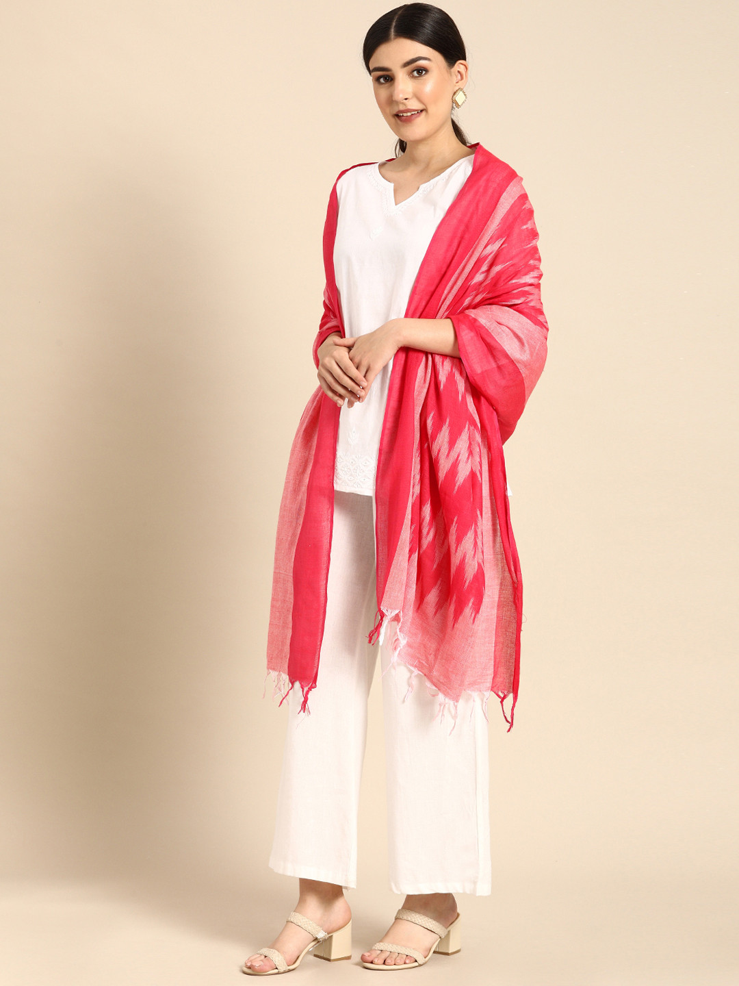 Shaily Pink Printed Dupatta