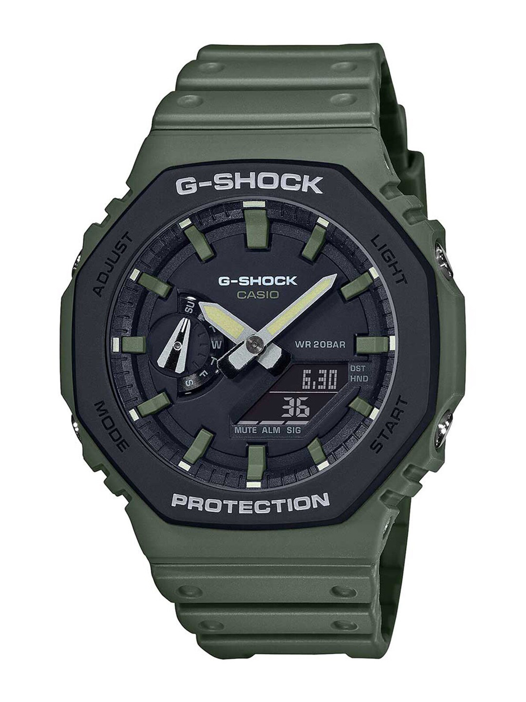 CASIO Men G-Shock GA-2110SU-3ADR Black-Green Ana-Digi Dial Green Resin Strap Watch G1065