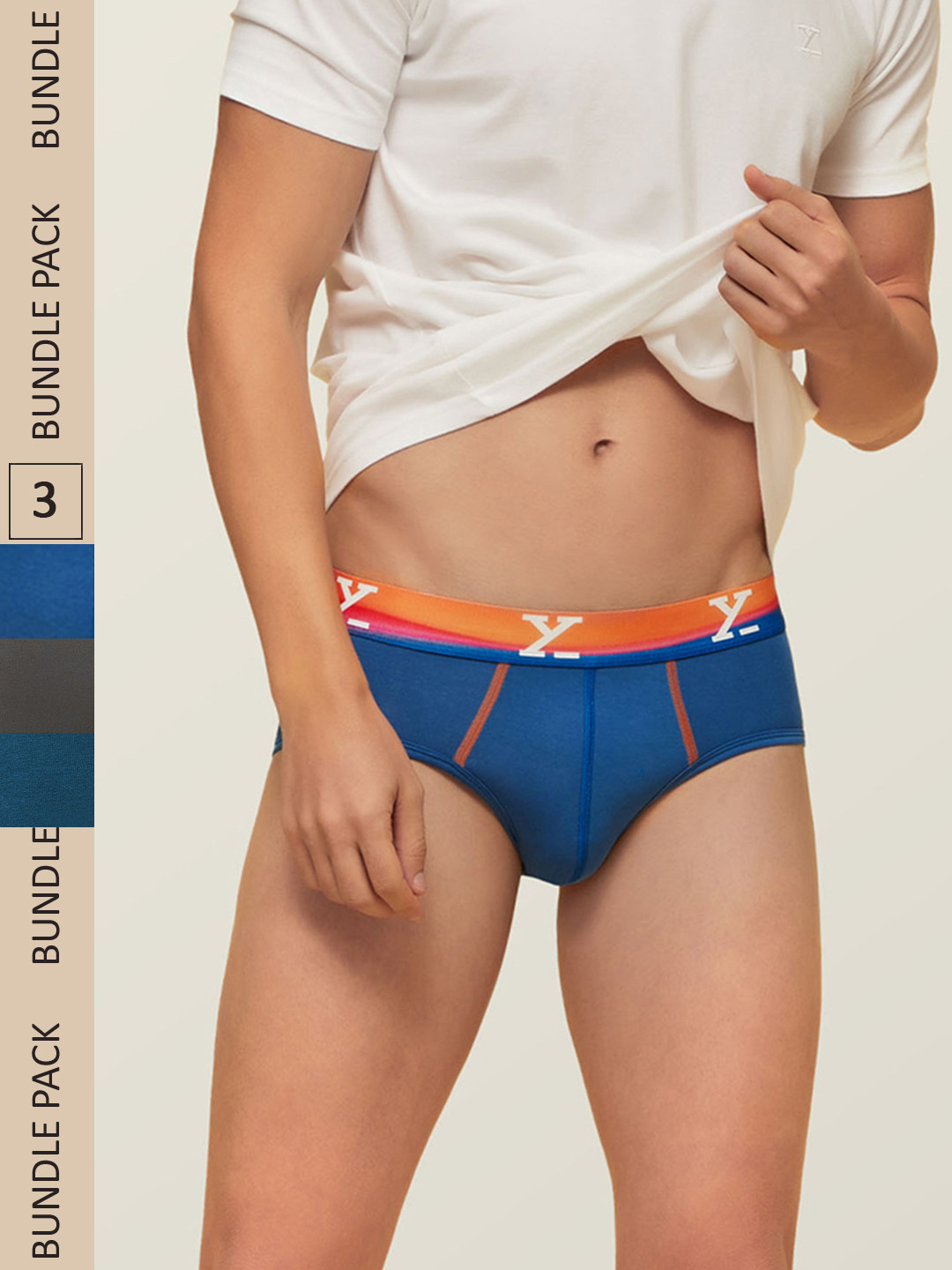 XYXX Men Pack of 3 Solid Basic Briefs XYBRF3PCKN177_