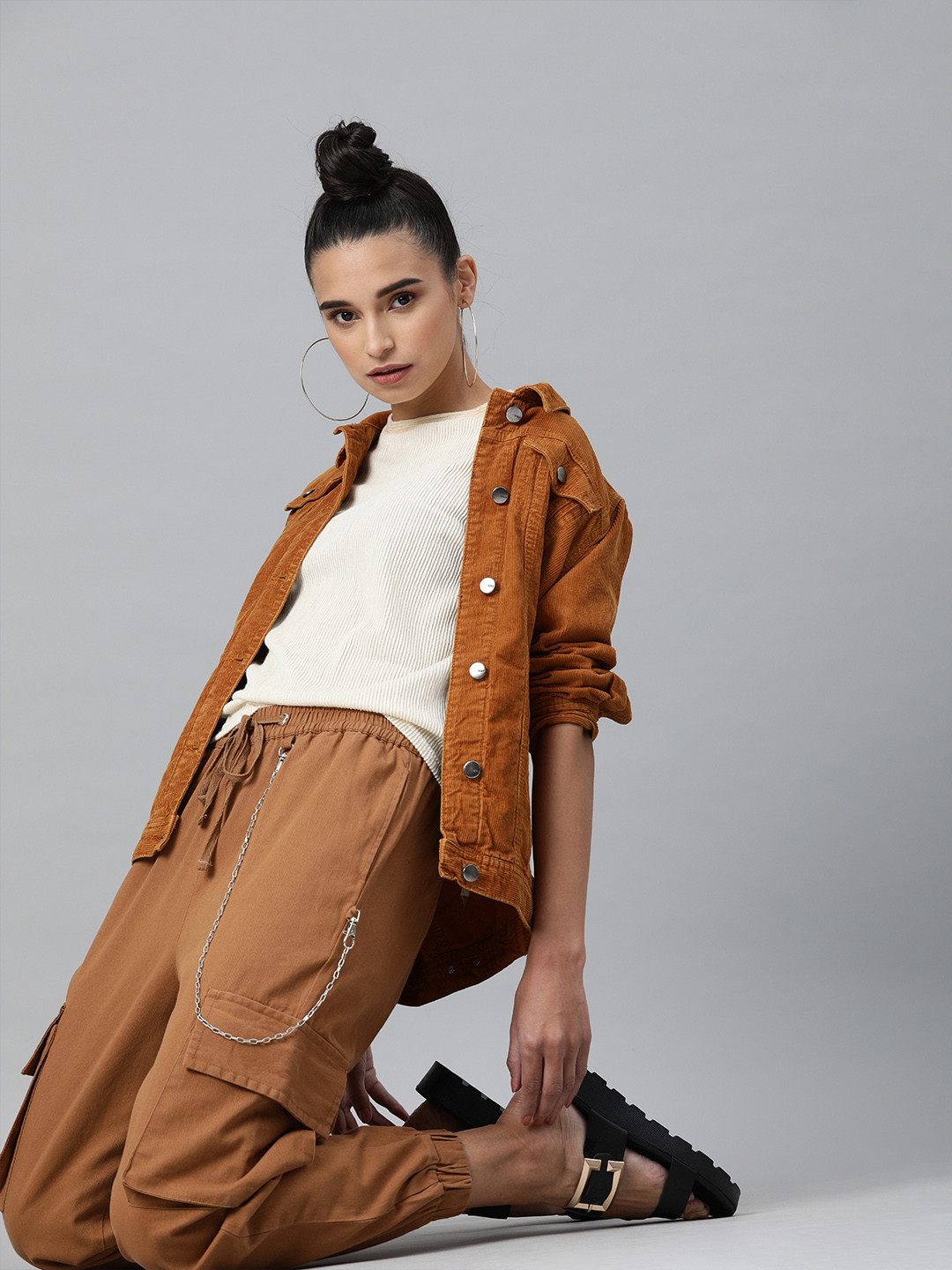 plusS WORX Women Brown Regular Fit Solid Joggers