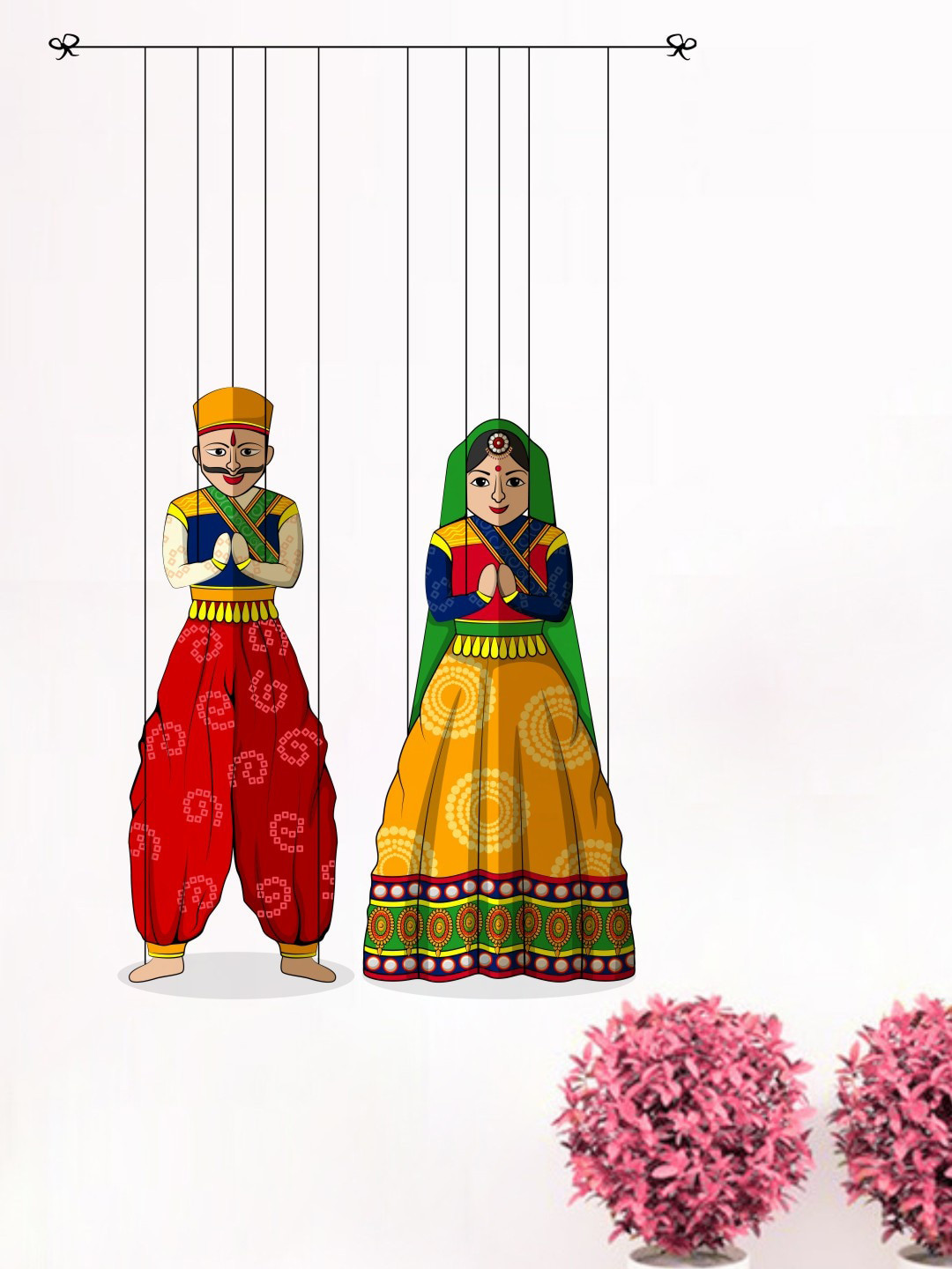 rawpockets Red & Yellow Puppet Pair Dance Printed Wall Sticker