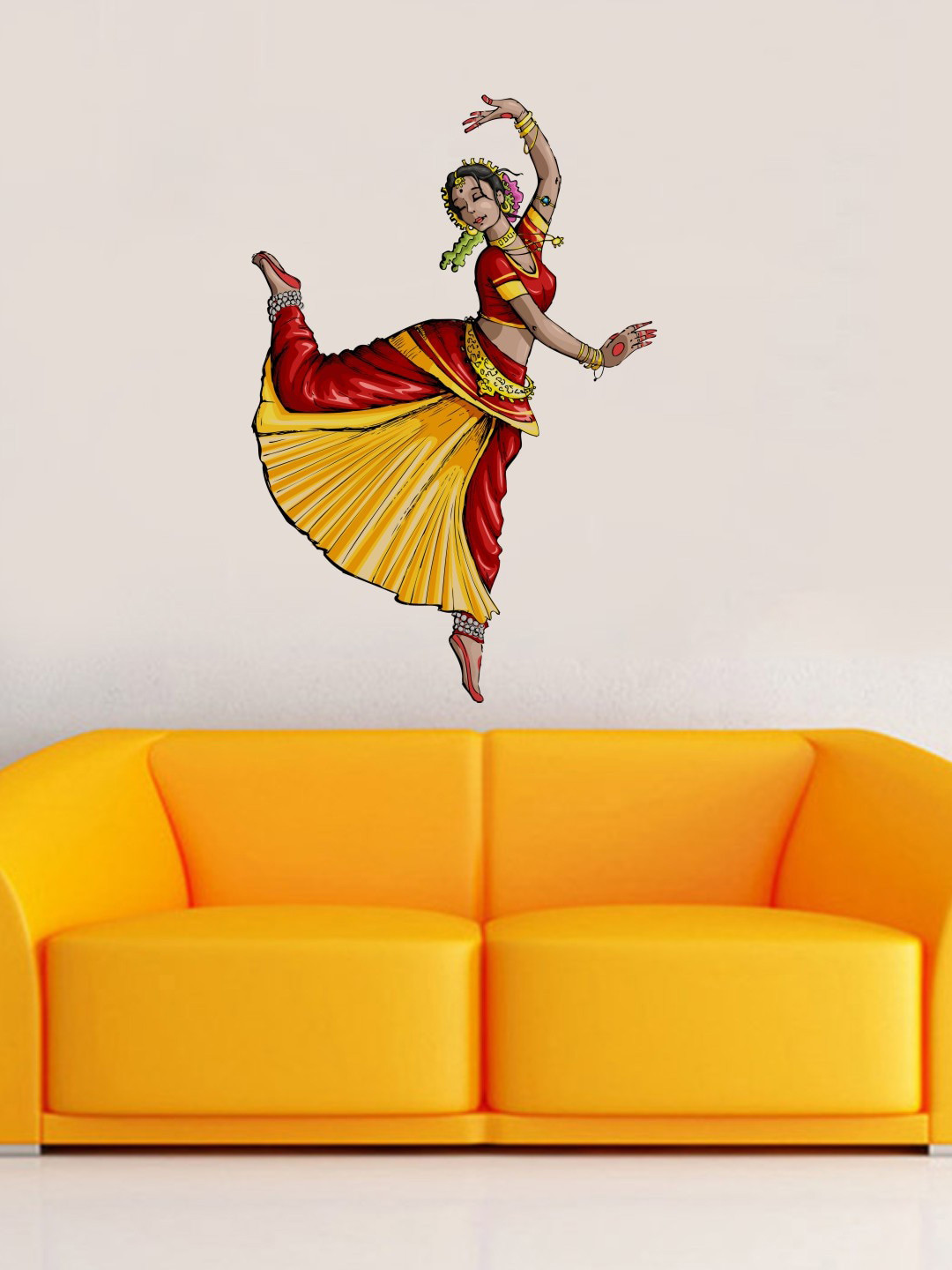 rawpockets Red & Yellow Indian Bharatanatyam Dance Wall Sticker