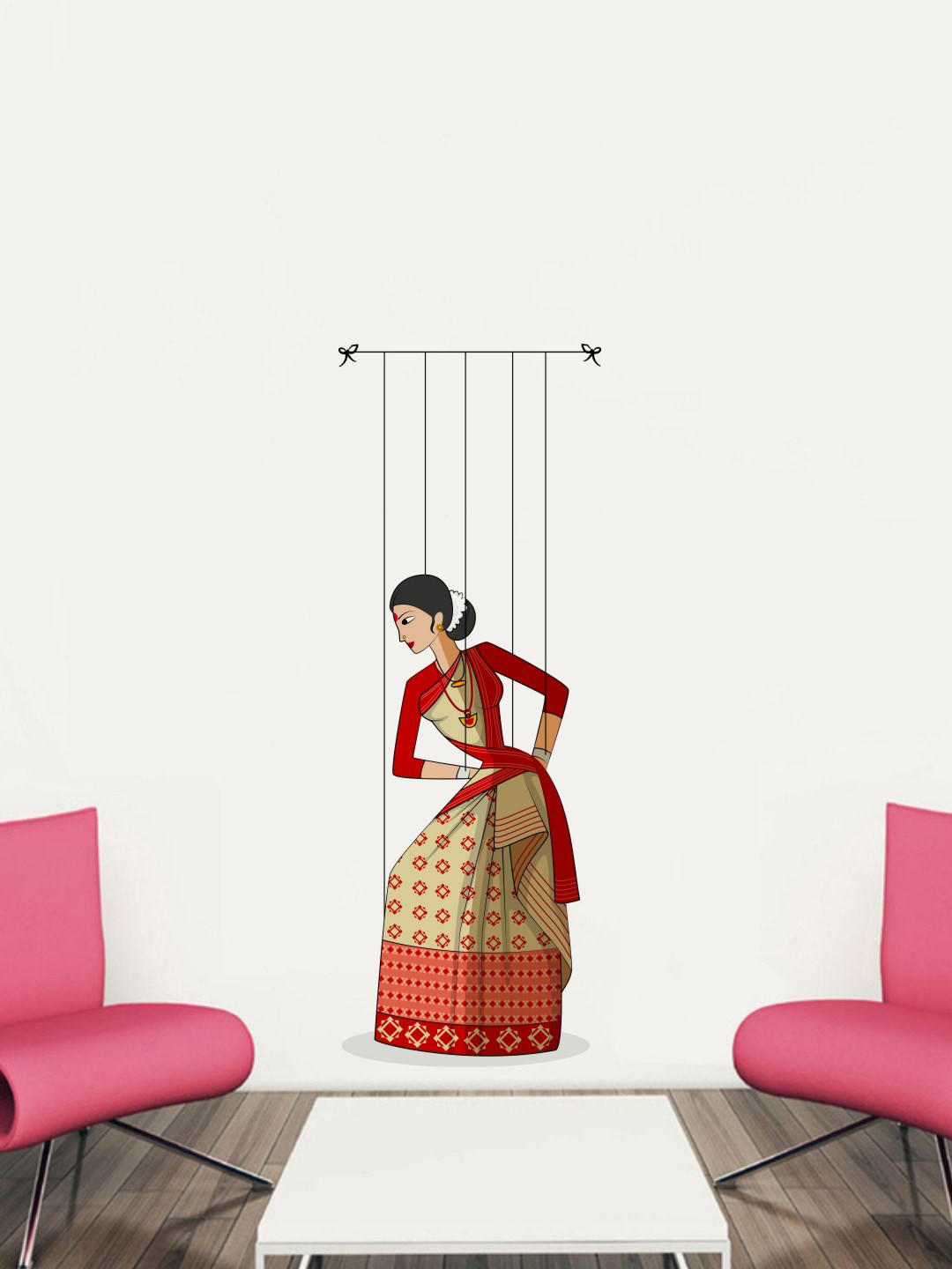 rawpockets Red & Beige Bihu Puppet Dance Vinyl Wall Sticker