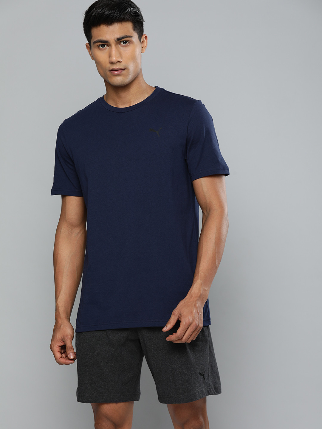 Puma Men Navy Blue & Charcoal Solid Night suit