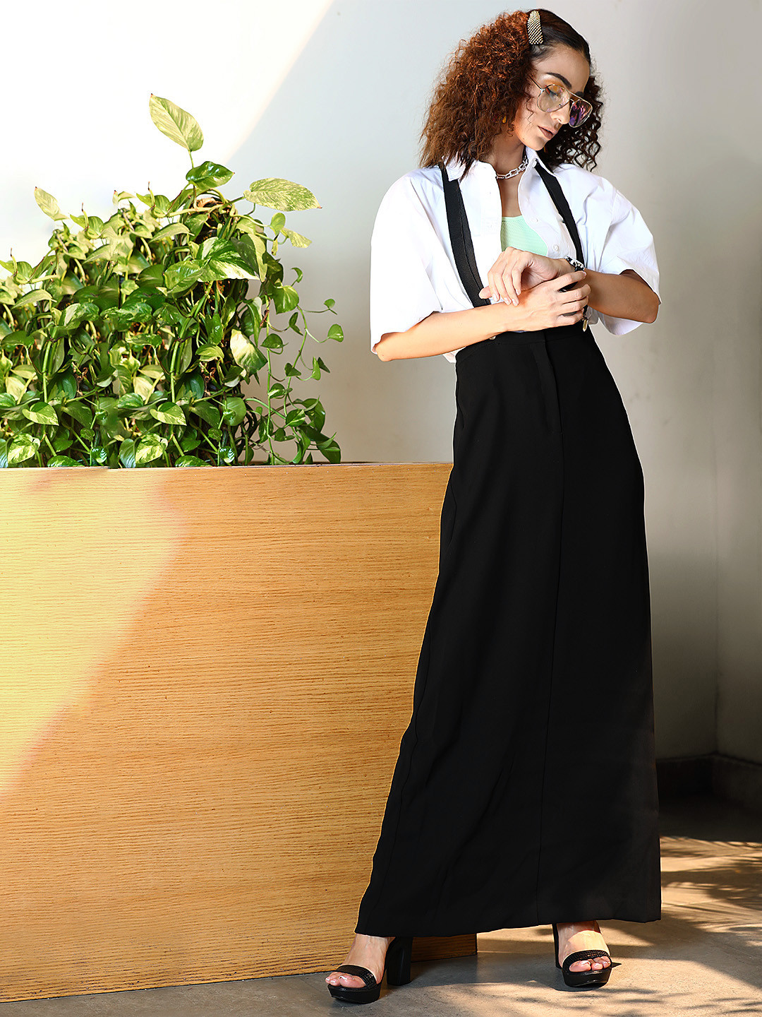 MANGO Black Maxi A-Line Skirt with Back Slit Detail