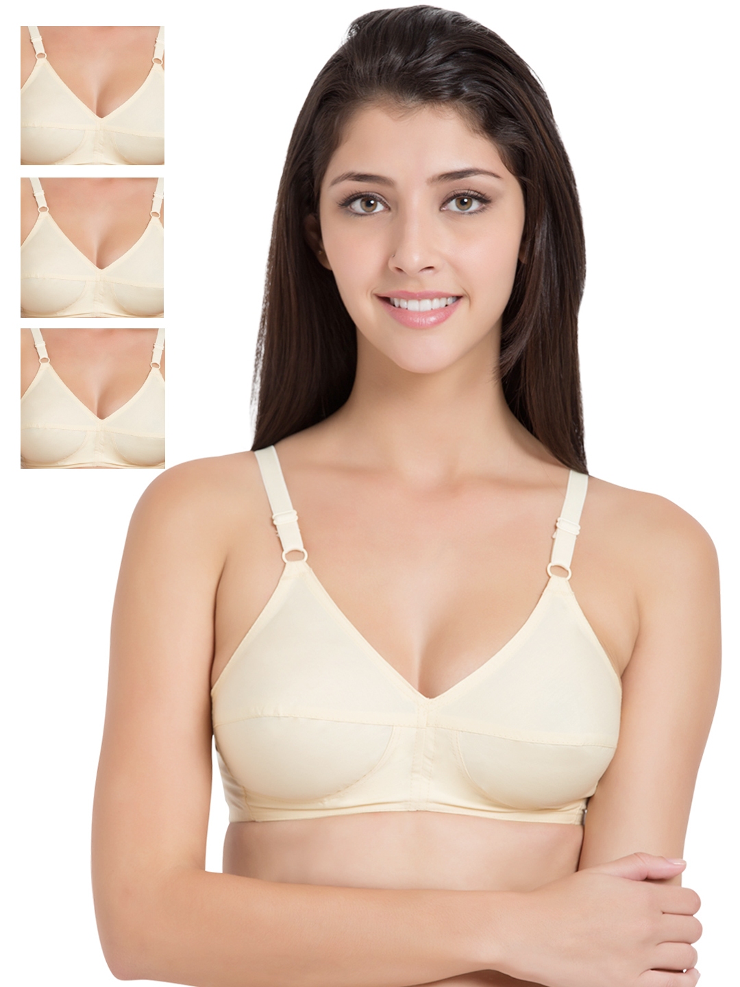 Inner Sense Peach-Coloured Solid Organic Cotton Antimicrobial Sustainable  Soft Laced Bra ISB017