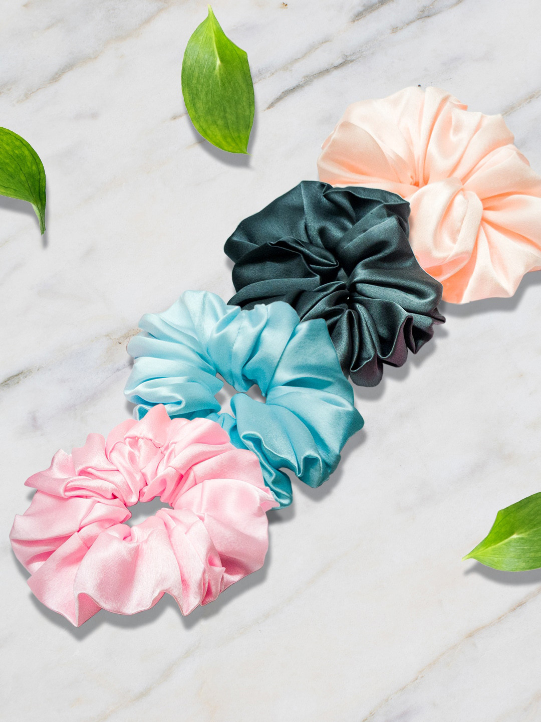 HAIR DRAMA CO. Women Set of 4 Satin Ponytail Scrunchies