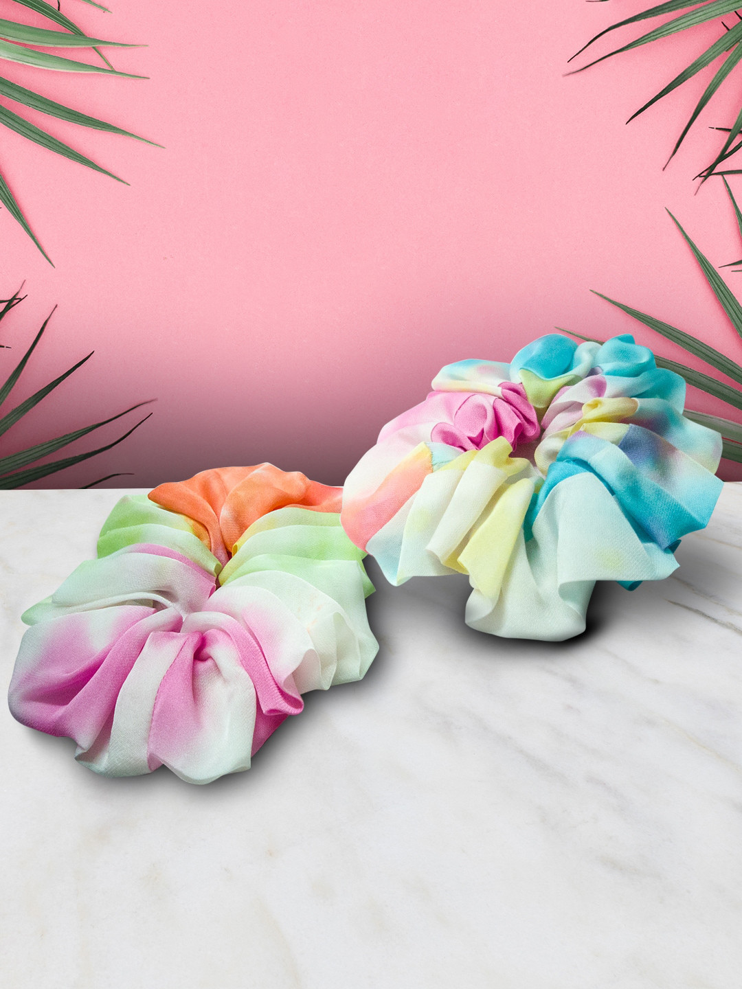 HAIR DRAMA CO. Women Set Of 2 Tie & Dye Satin Ponytail Scrunchies