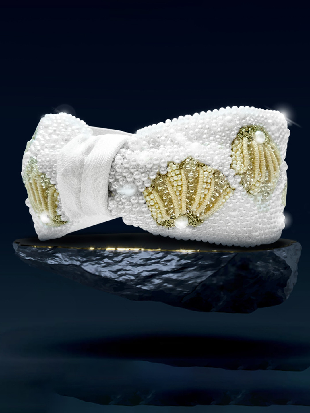 HAIR DRAMA CO. Women Gold-Toned & White Shells & Pearls Embellished Handcrafted Headband