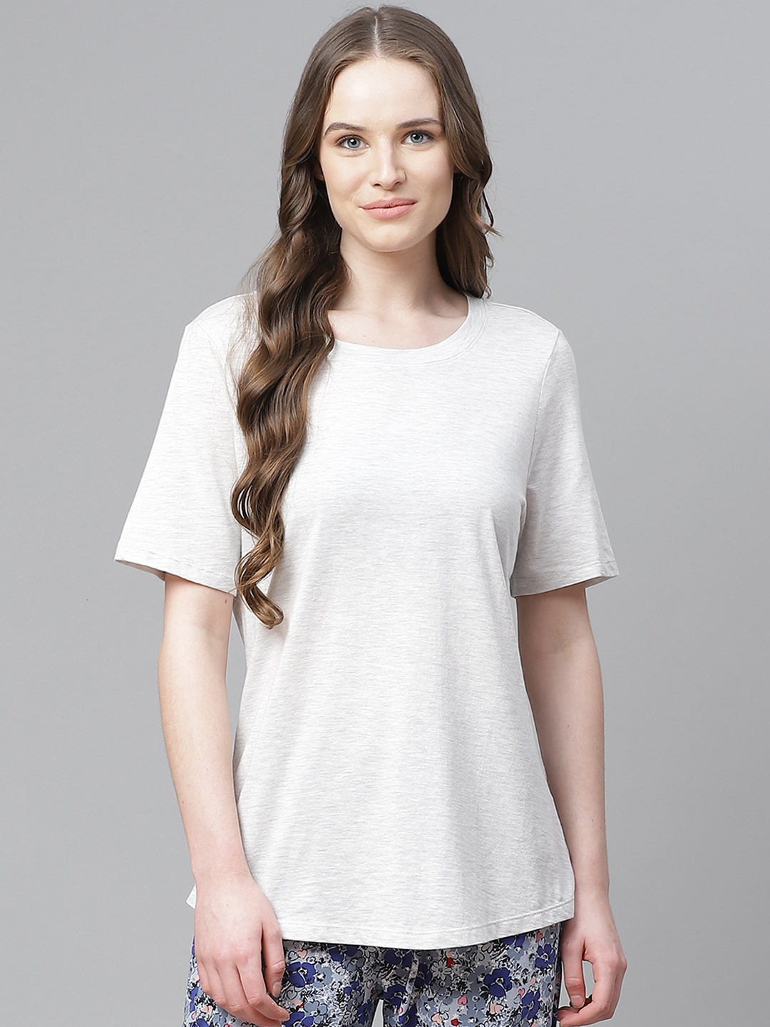 Marks & Spencer Women Grey Melange Solid Lounge T-Shirt