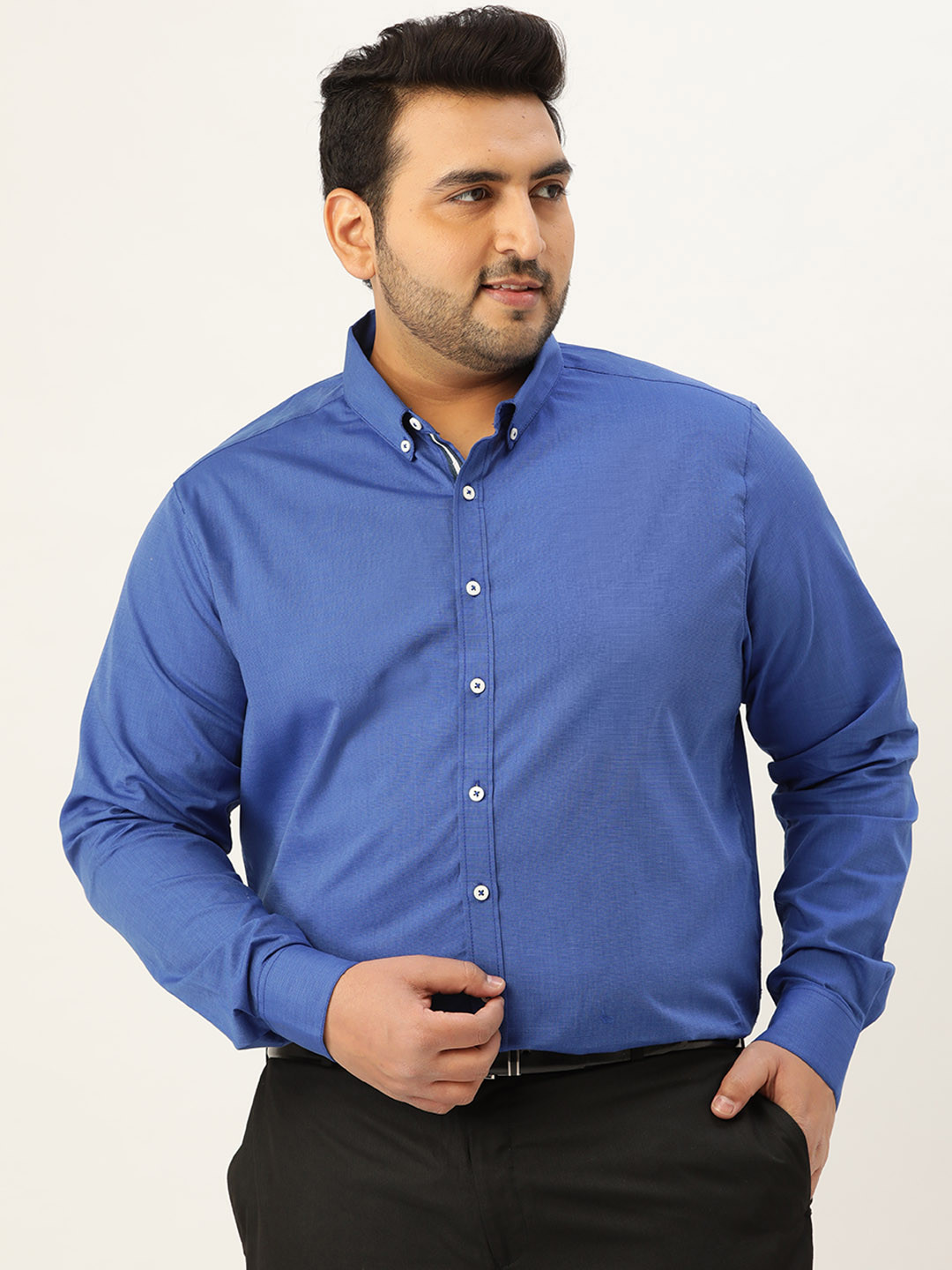 Sztori Men Plus Size Blue Pure Cotton Solid Formal Shirt