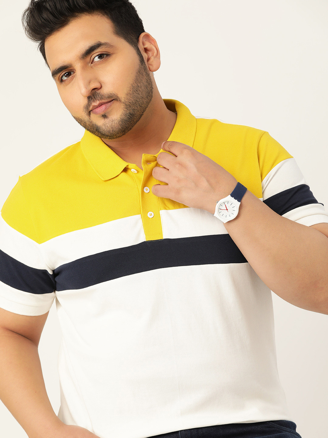 Sztori Men Plus Size Pure Cotton Striped Pure Cotton T-shirt