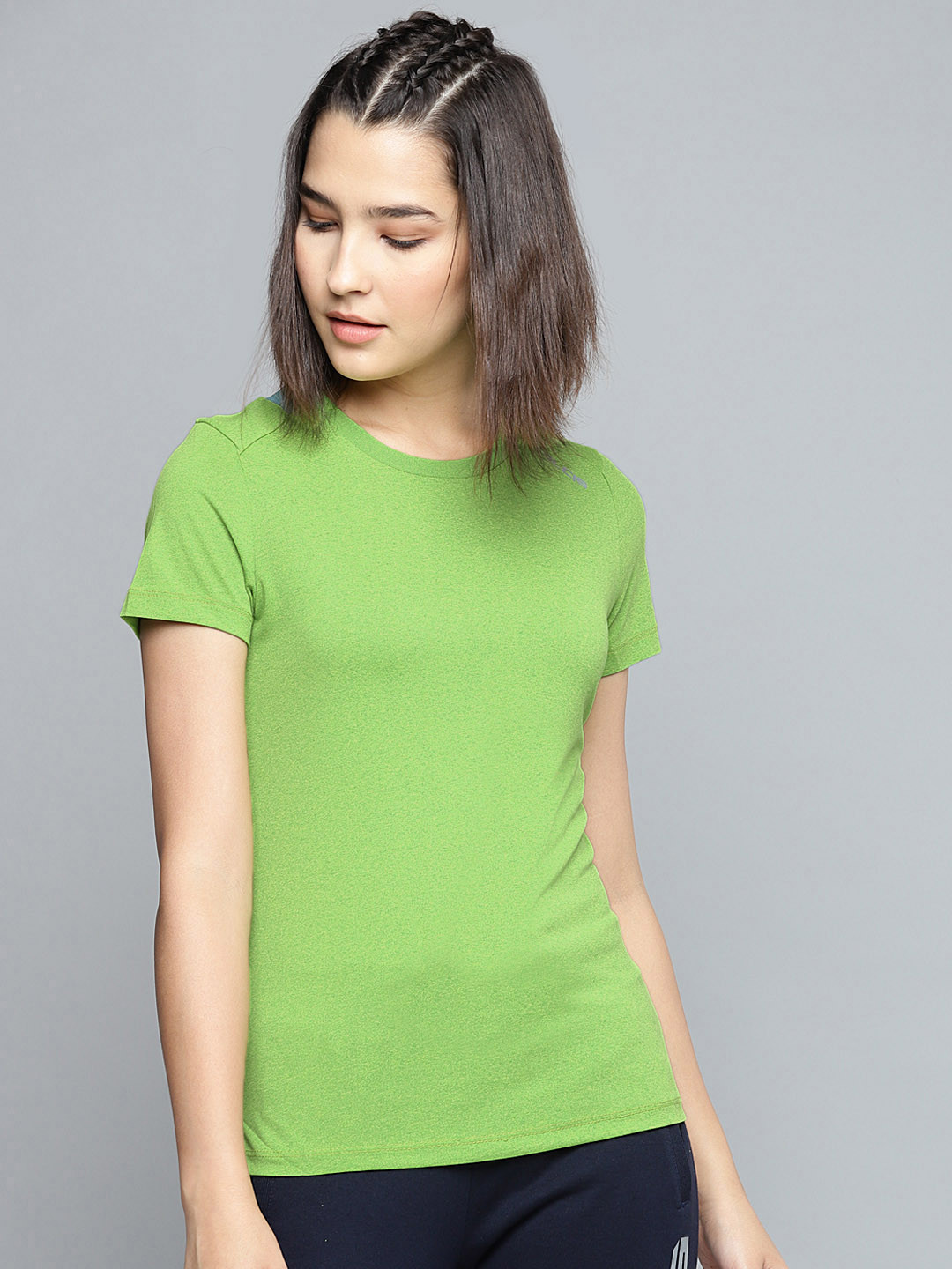Alcis Women Green & Blue Solid Round Neck T-shirt