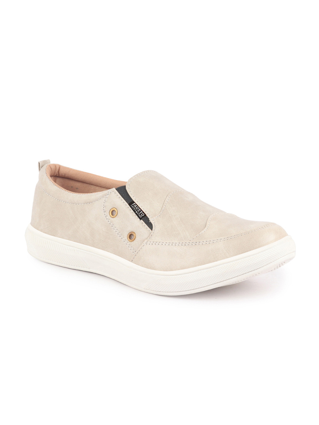 FAUSTO Men Cream-Coloured Solid Lightweight Slip-On Sneakers