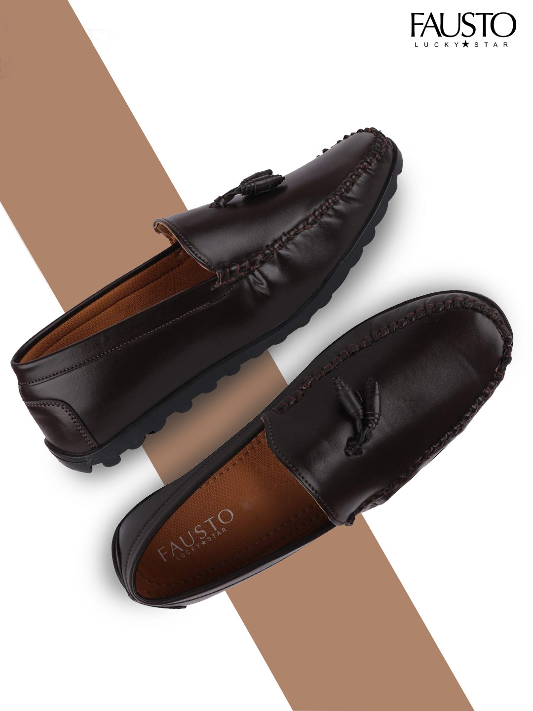 FAUSTO Men Brown Solid Tassel Loafers