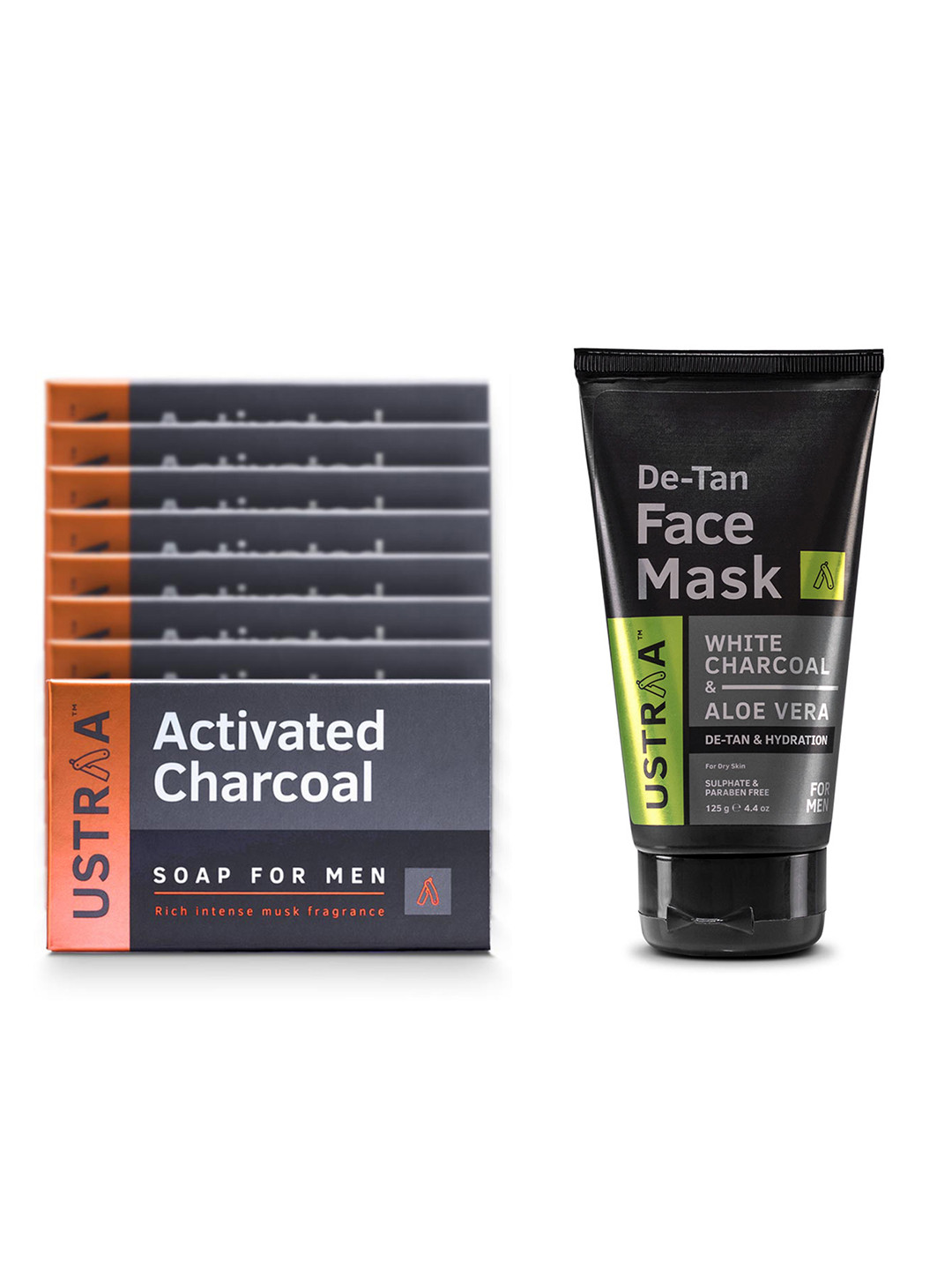 Ustraa Men Set of 8 Activated Charcoal Soaps & 1 De-Tan Dry Skin Face Mask