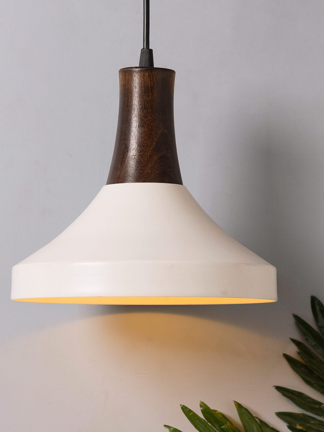 Homesake Off-White & Brown Solid Parker Metal and Wood Traditional Hanging Light