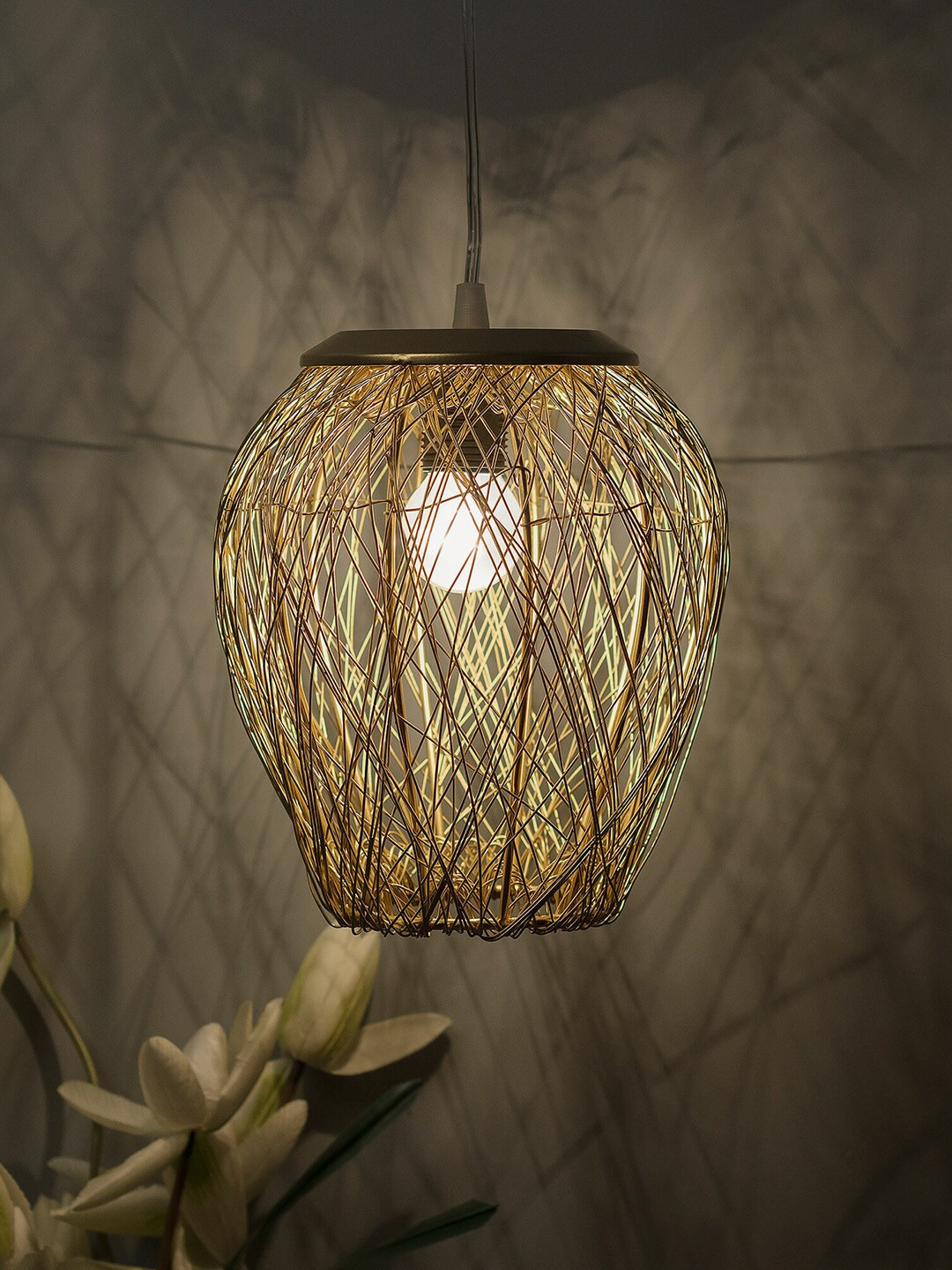 Homesake Gold-Toned & Brown Self Design Traditional Pendant Lamp