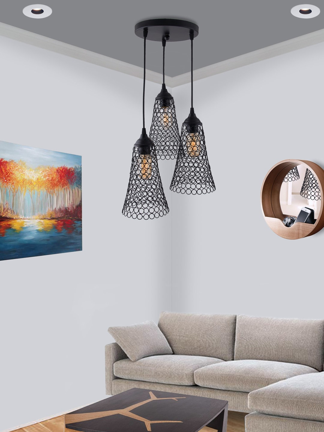 Homesake Black Self Design Cone Cluster Light