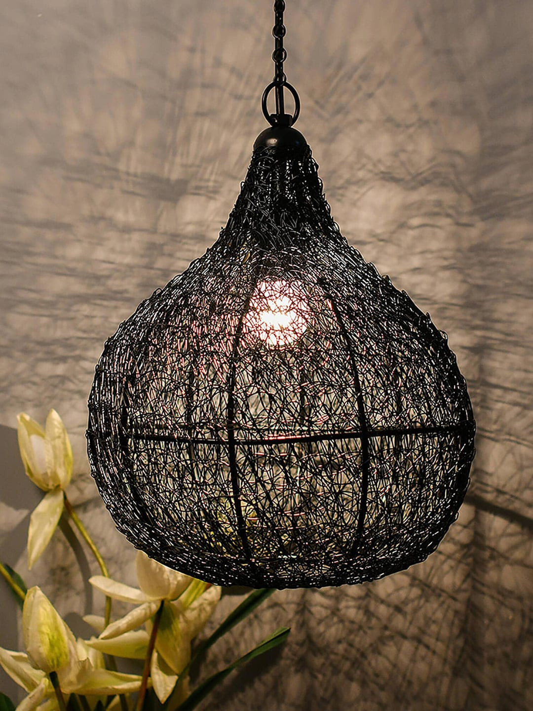 Homesake Black Self Design Contemporary Classic Twisted Wire Crown Hanging Pendant Light