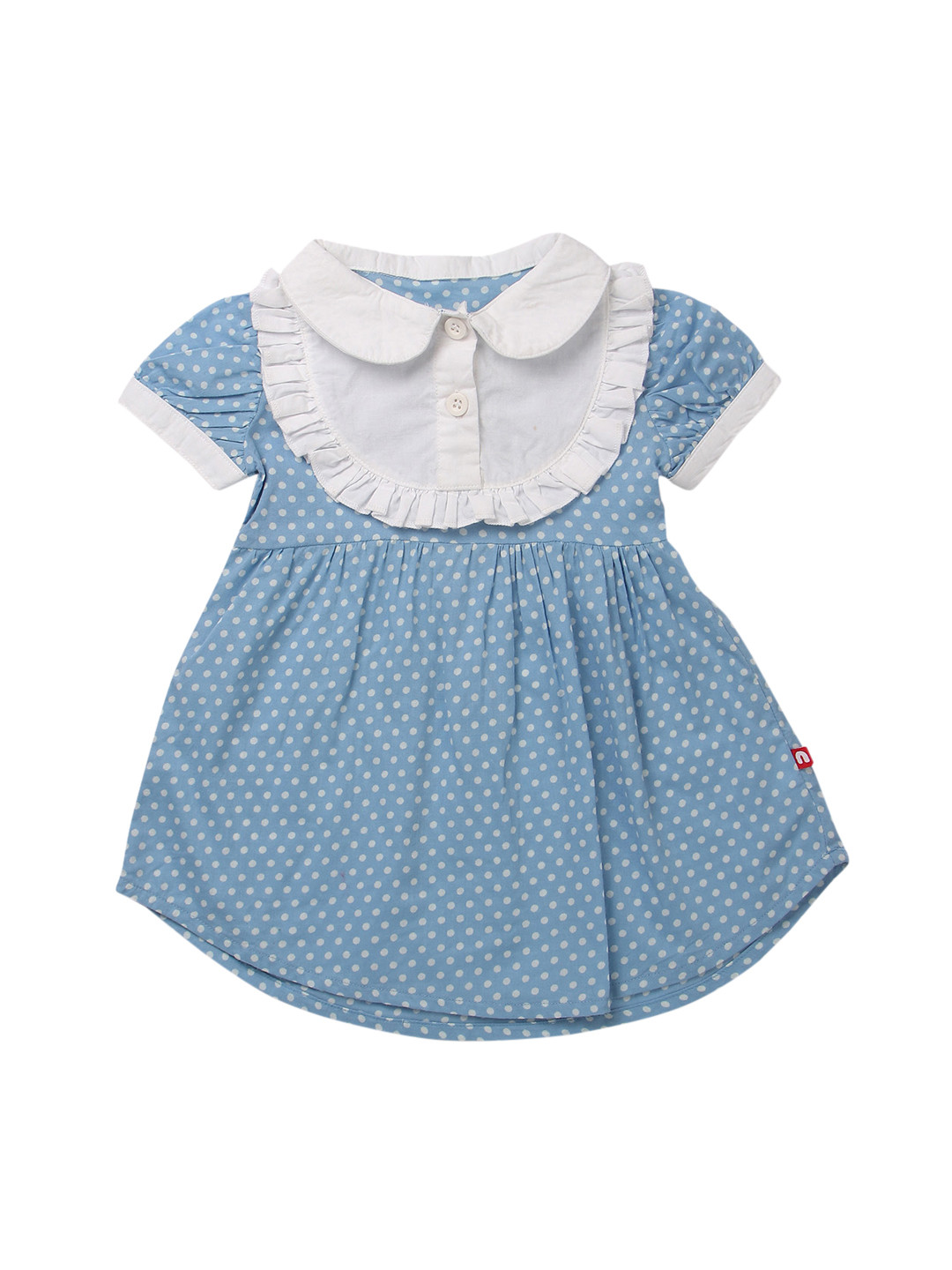 Nino Bambino Girls Blue Printed Organic Cotton Mini Fit & Flare Apron Dress