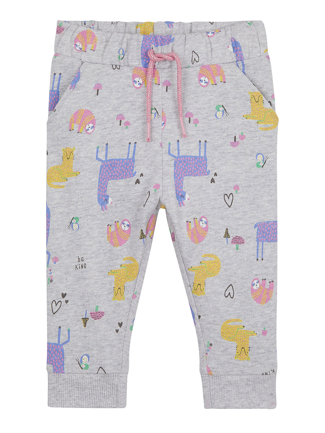 mothercare Girls Grey Animal Graphics Printed Pure Organic Cotton Joggers