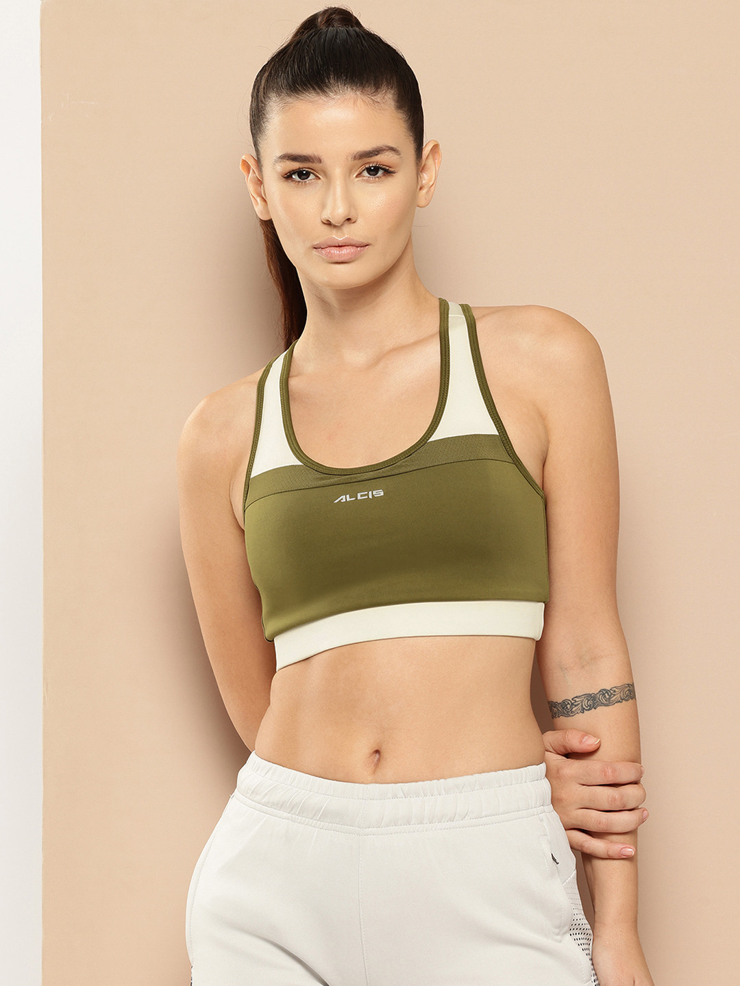 Alcis Women Olive Green Full Coverage Lightly Padded Workout Bra WAA20R151120