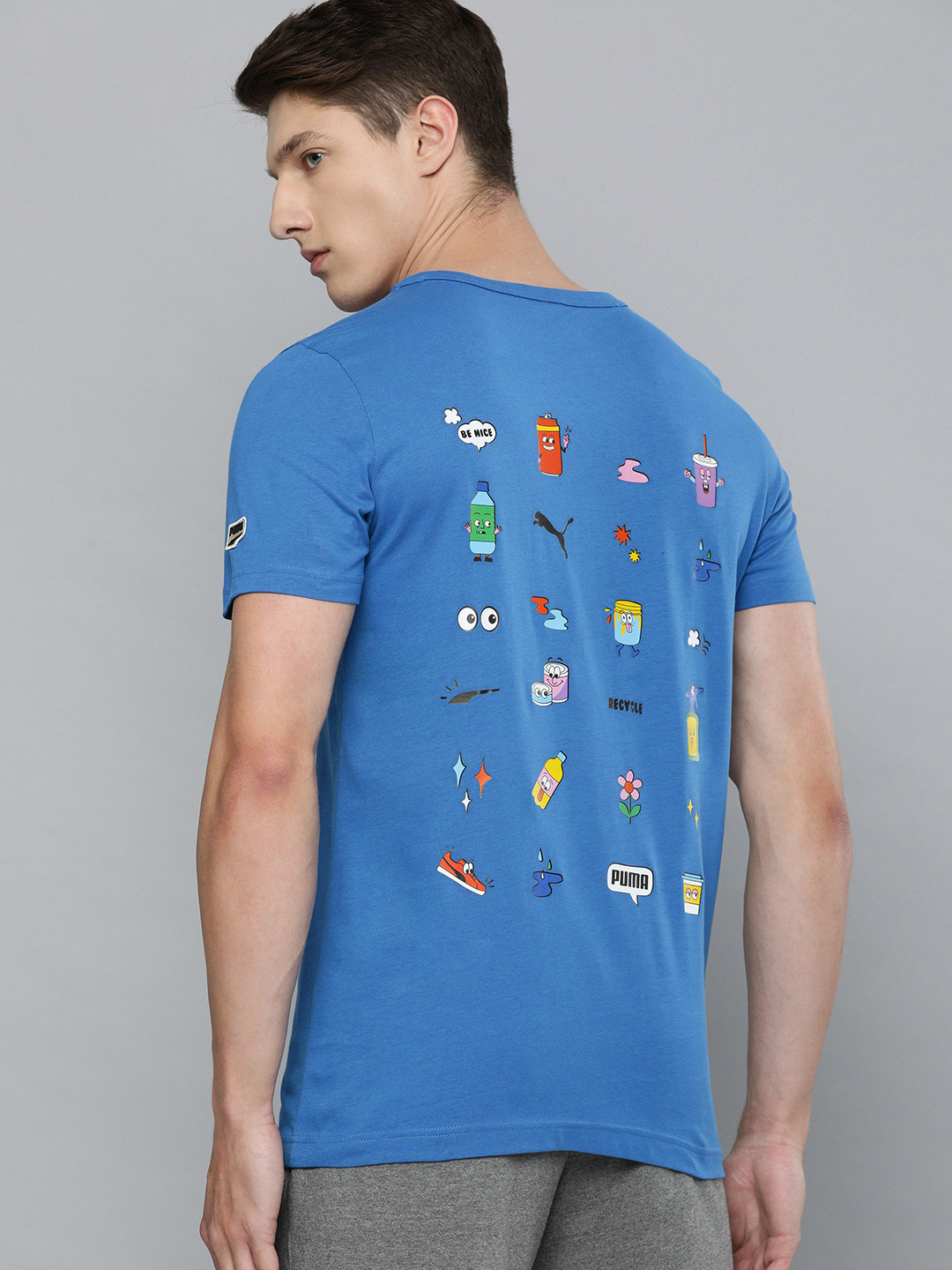 Puma Men Blue Downtown Graphic Printed Round Neck Pure Cotton T-shirt