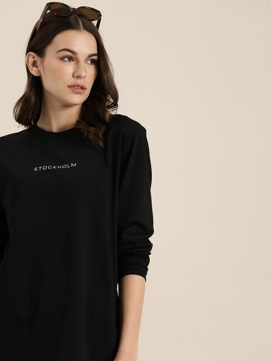 DILLINGER Women Black Varsity Printed Round Neck Oversized T-shirt
