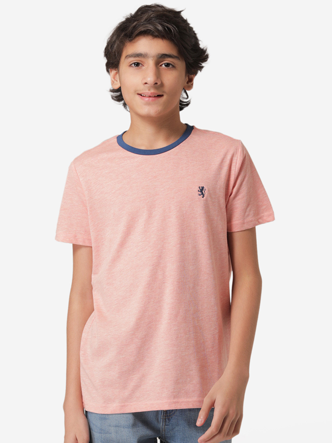Red Tape Boys Peach-Coloured Solid Round Neck T-shirt